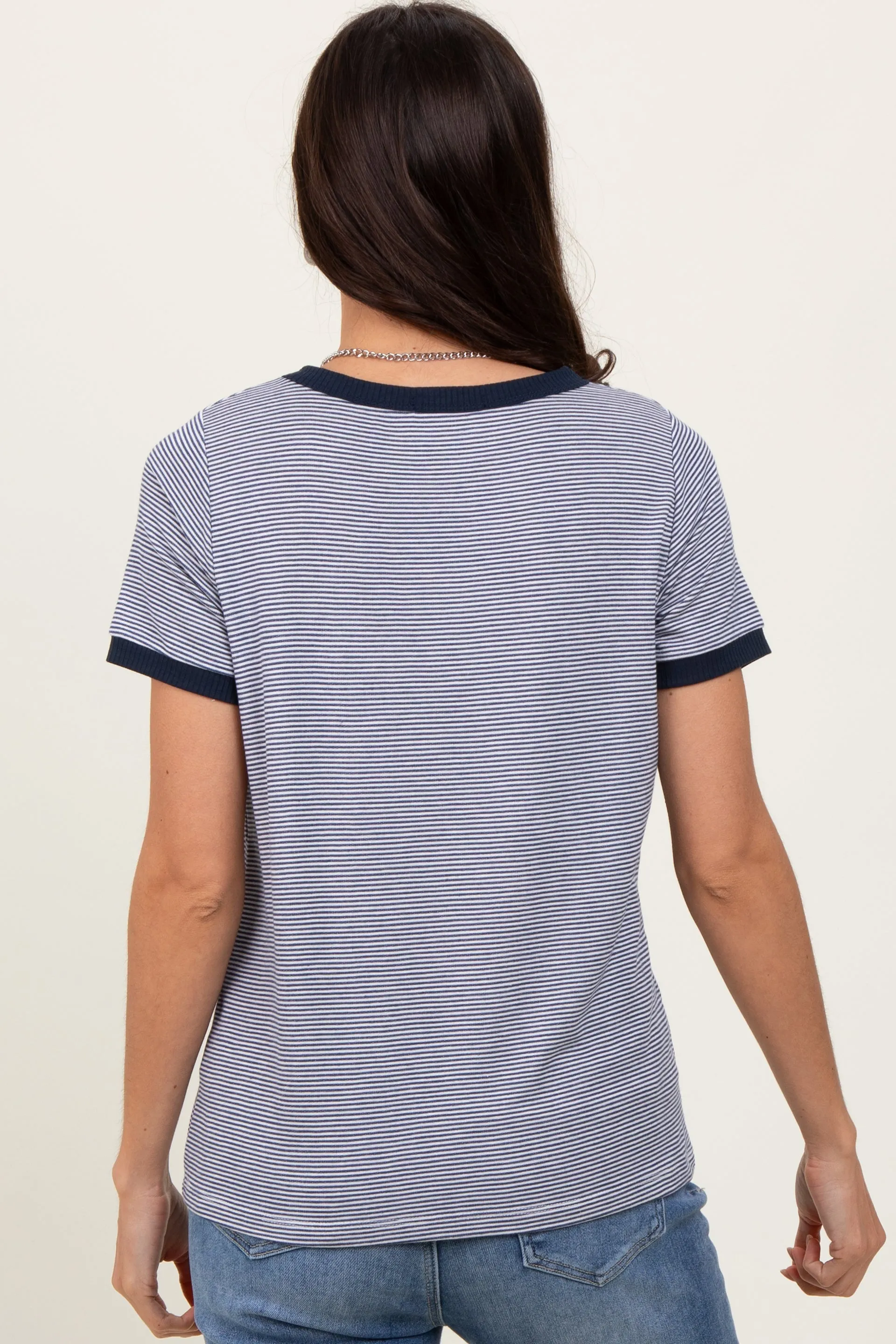 Navy Pinstripe Contrast Trim Tee sold by Pinkblush product image thumbnail 4