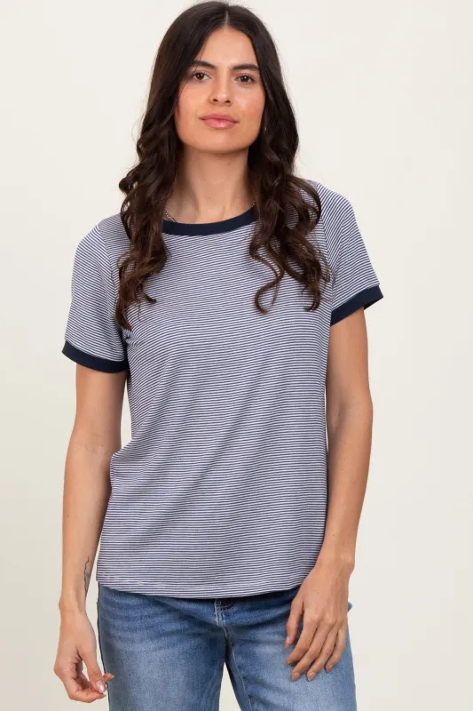 Navy Pinstripe Contrast Trim Tee sold by Pinkblush