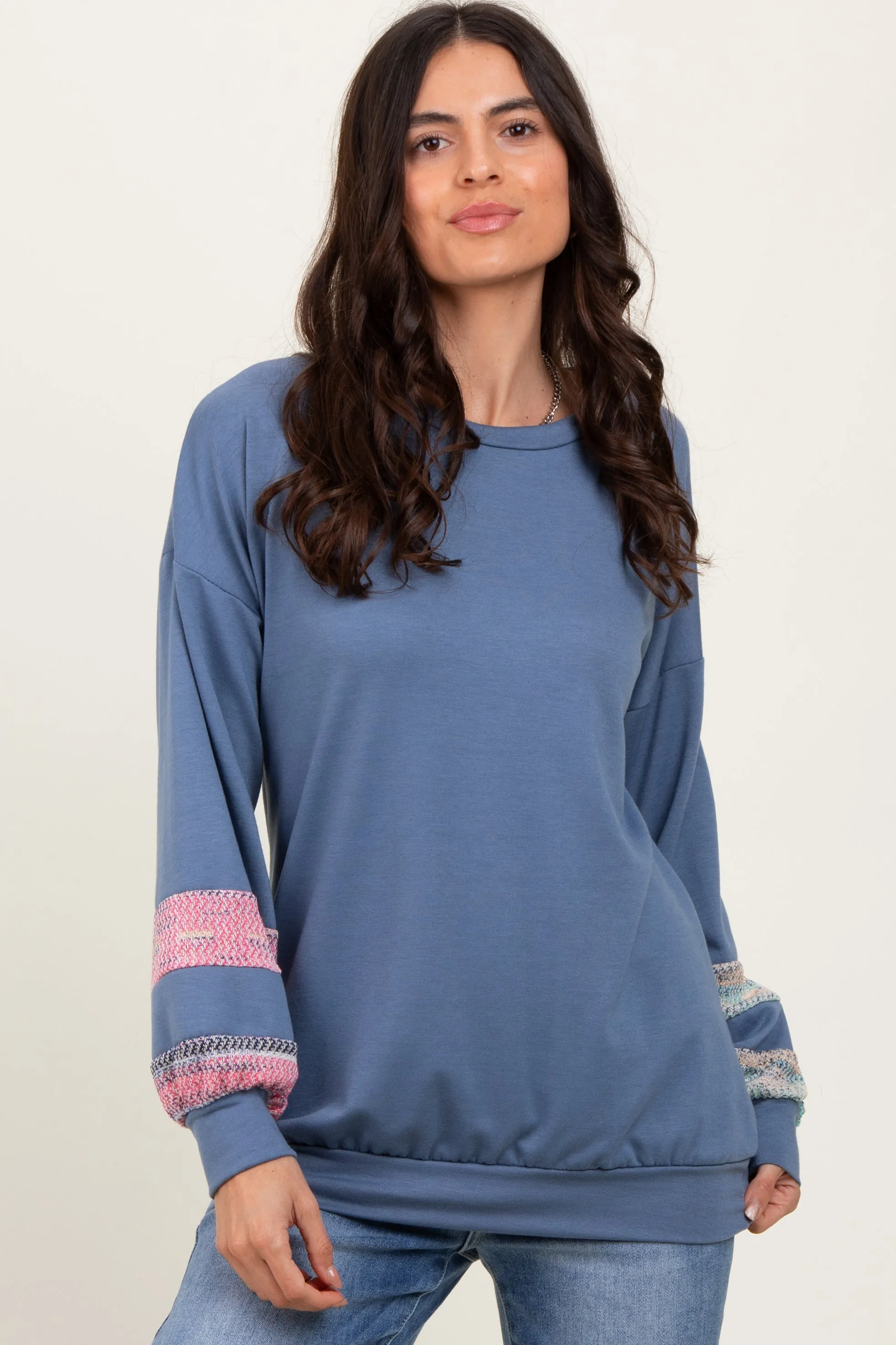 Blue Multicolor Trim French Terry Sweatshirt sold by Pinkblush product image thumbnail 2