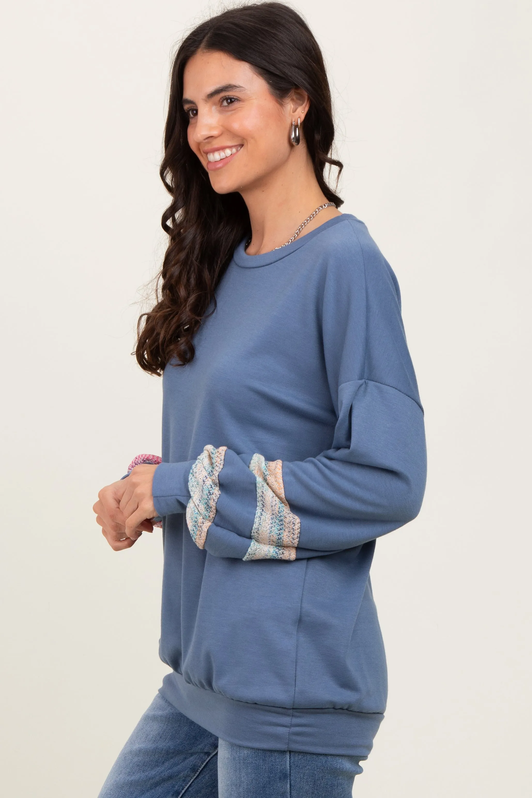 Blue Multicolor Trim French Terry Sweatshirt sold by Pinkblush product image thumbnail 3