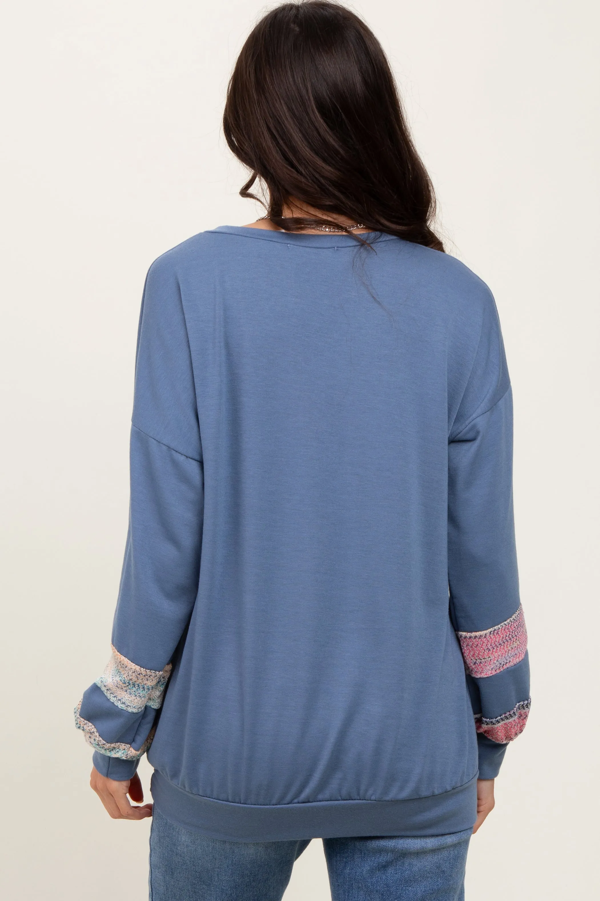 Blue Multicolor Trim French Terry Sweatshirt sold by Pinkblush product image thumbnail 4