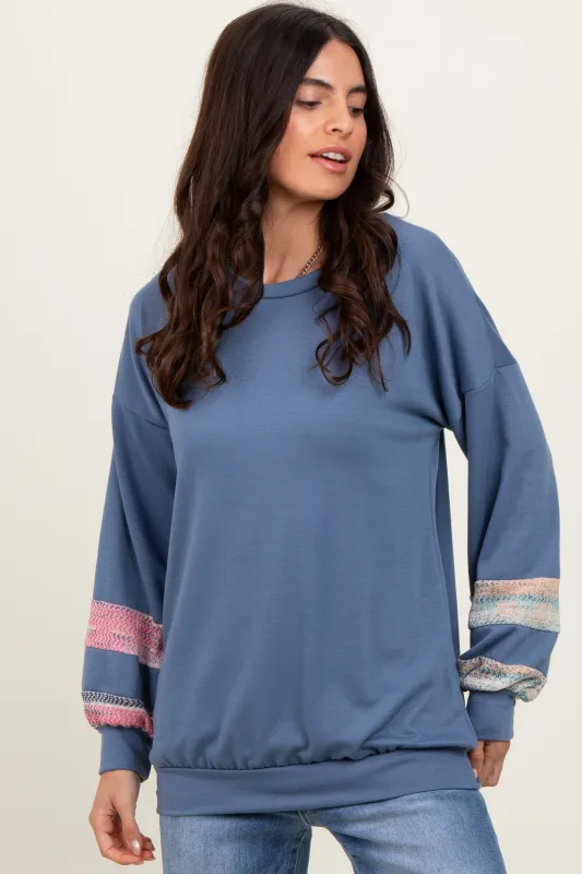 Blue Multicolor Trim French Terry Sweatshirt sold by Pinkblush