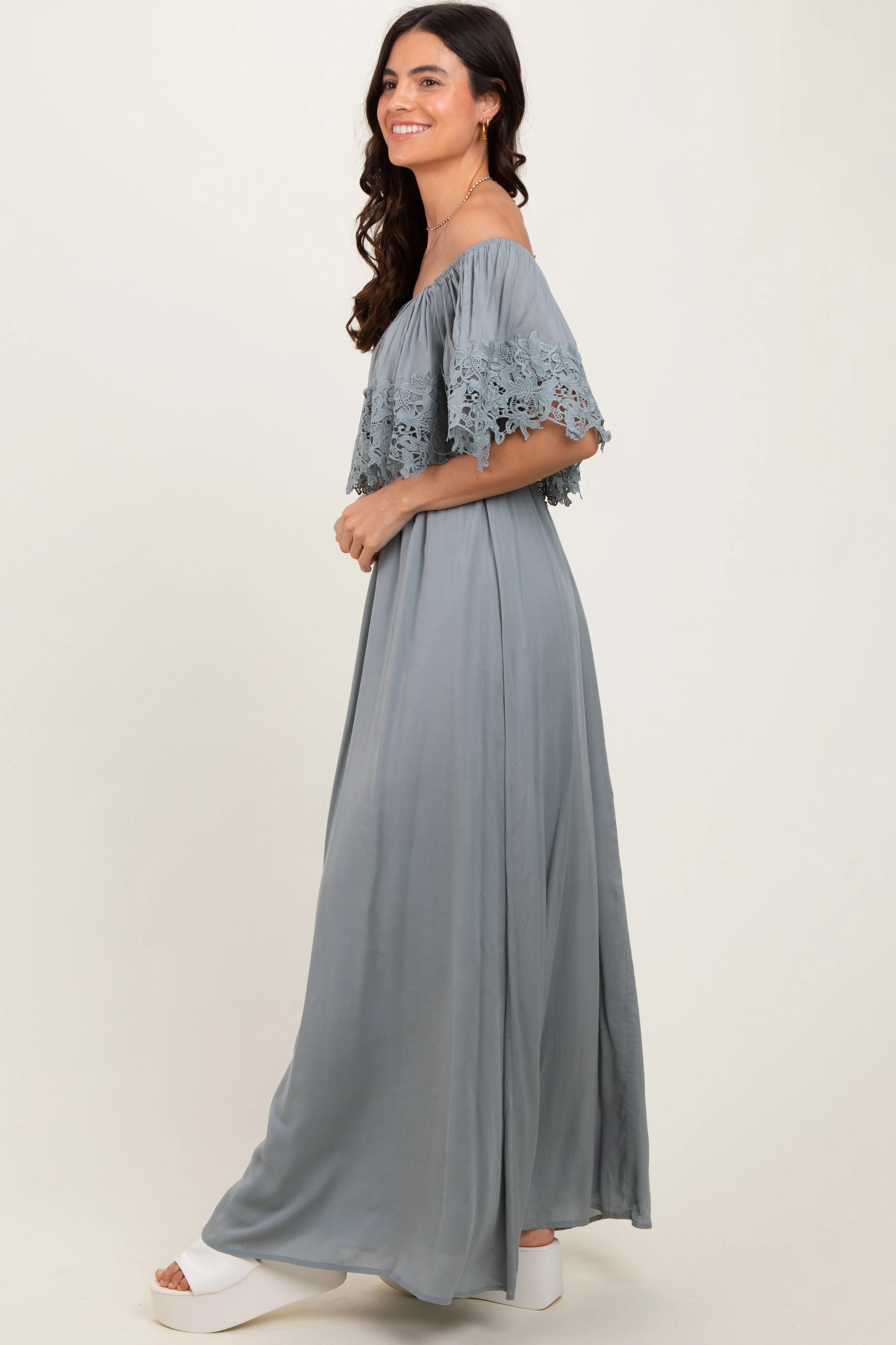 Sage Lace Off Shoulder Maxi Dress sold by Pinkblush product image thumbnail 3