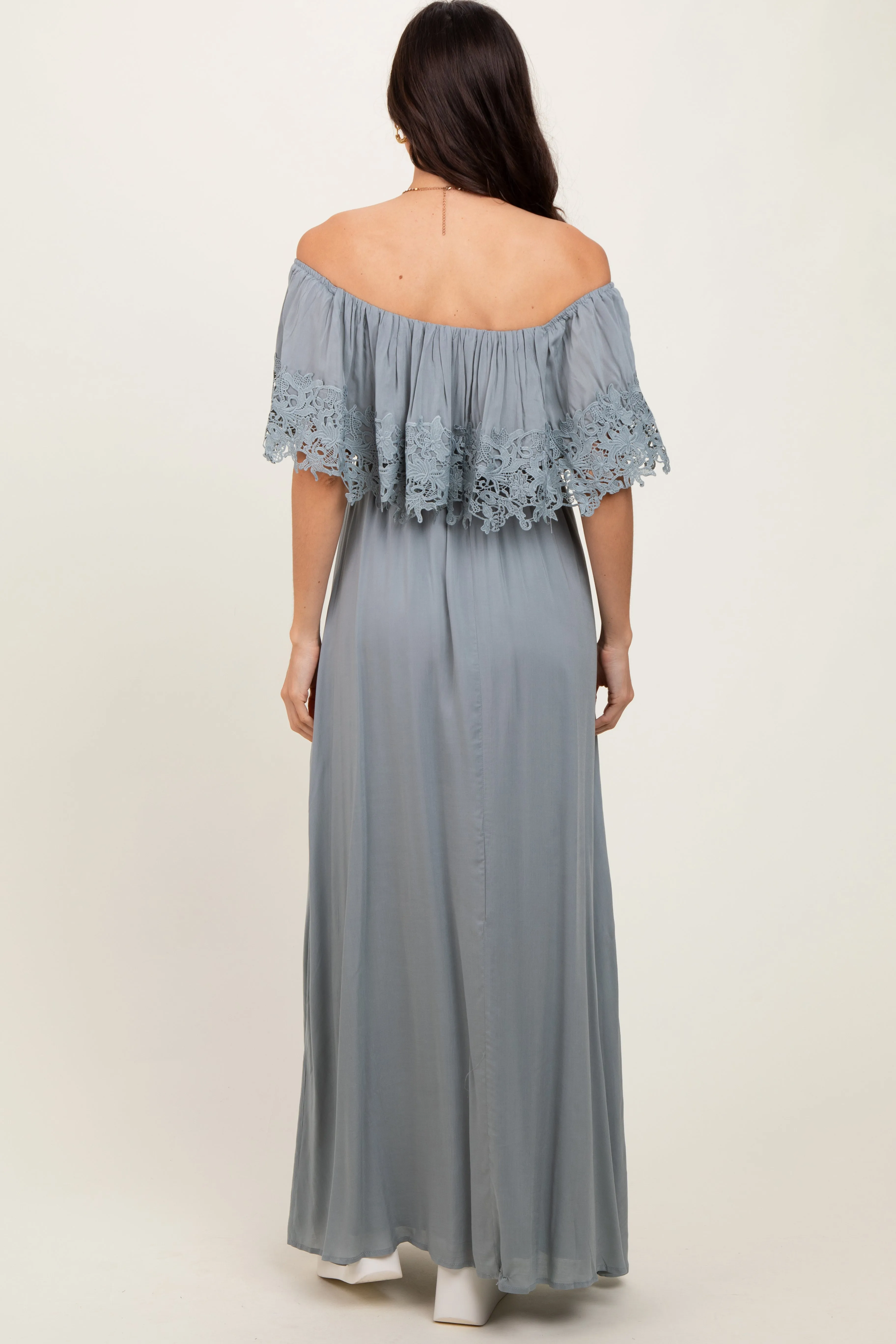 Sage Lace Off Shoulder Maxi Dress sold by Pinkblush product image thumbnail 4