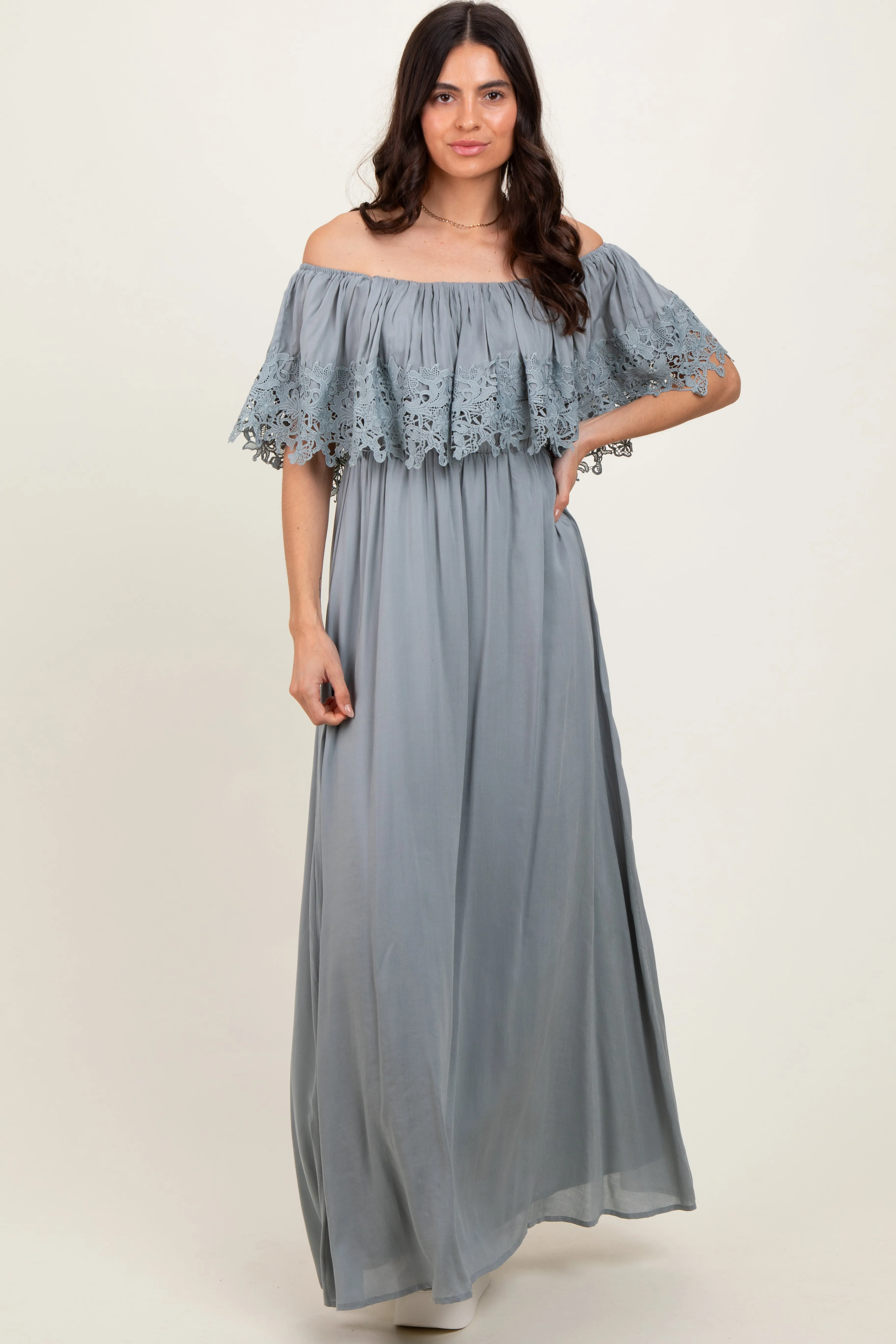 Sage Lace Off Shoulder Maxi Dress sold by Pinkblush product image thumbnail 2