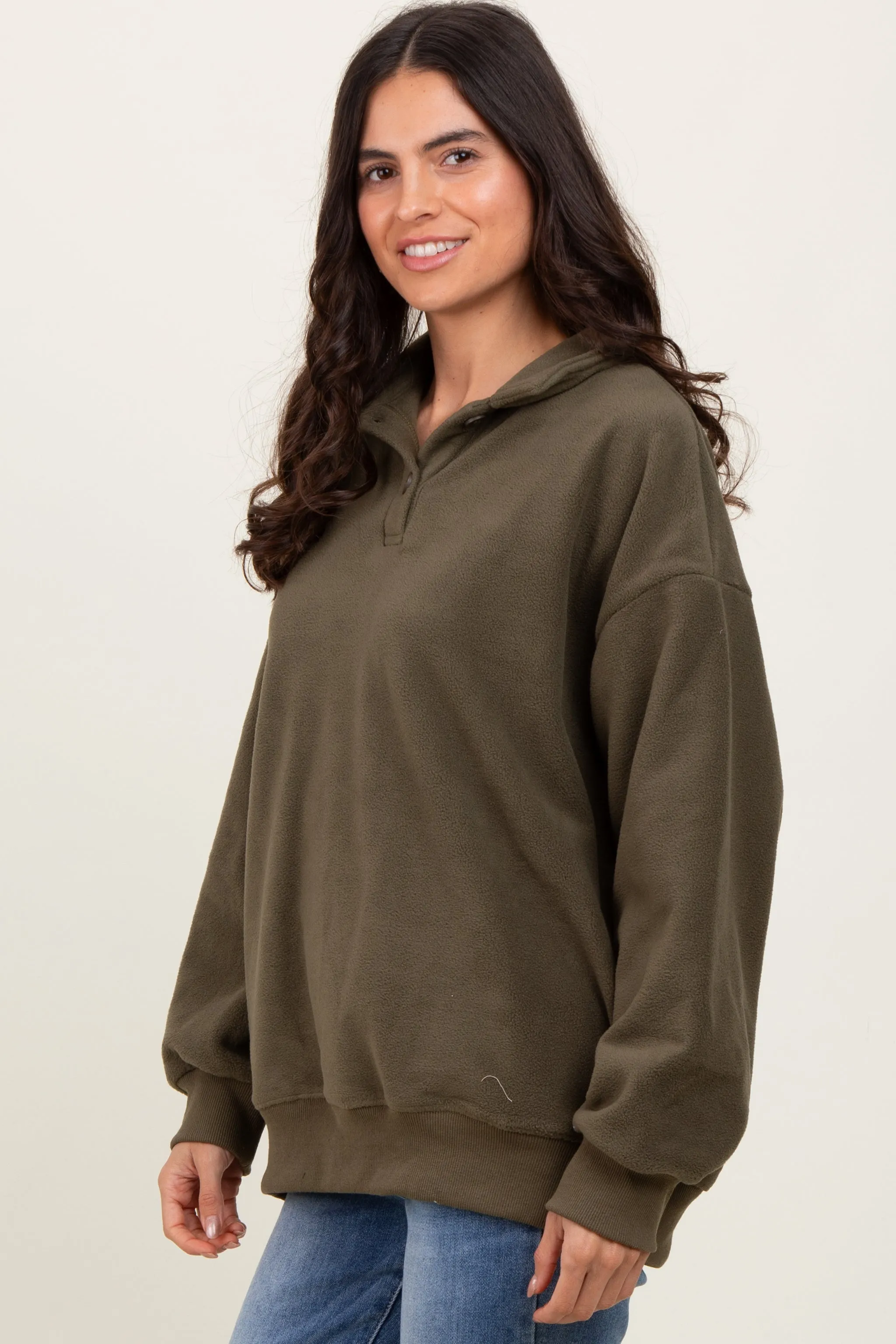 Olive Fleece Collared Button Up Pullover sold by Pinkblush product image thumbnail 3