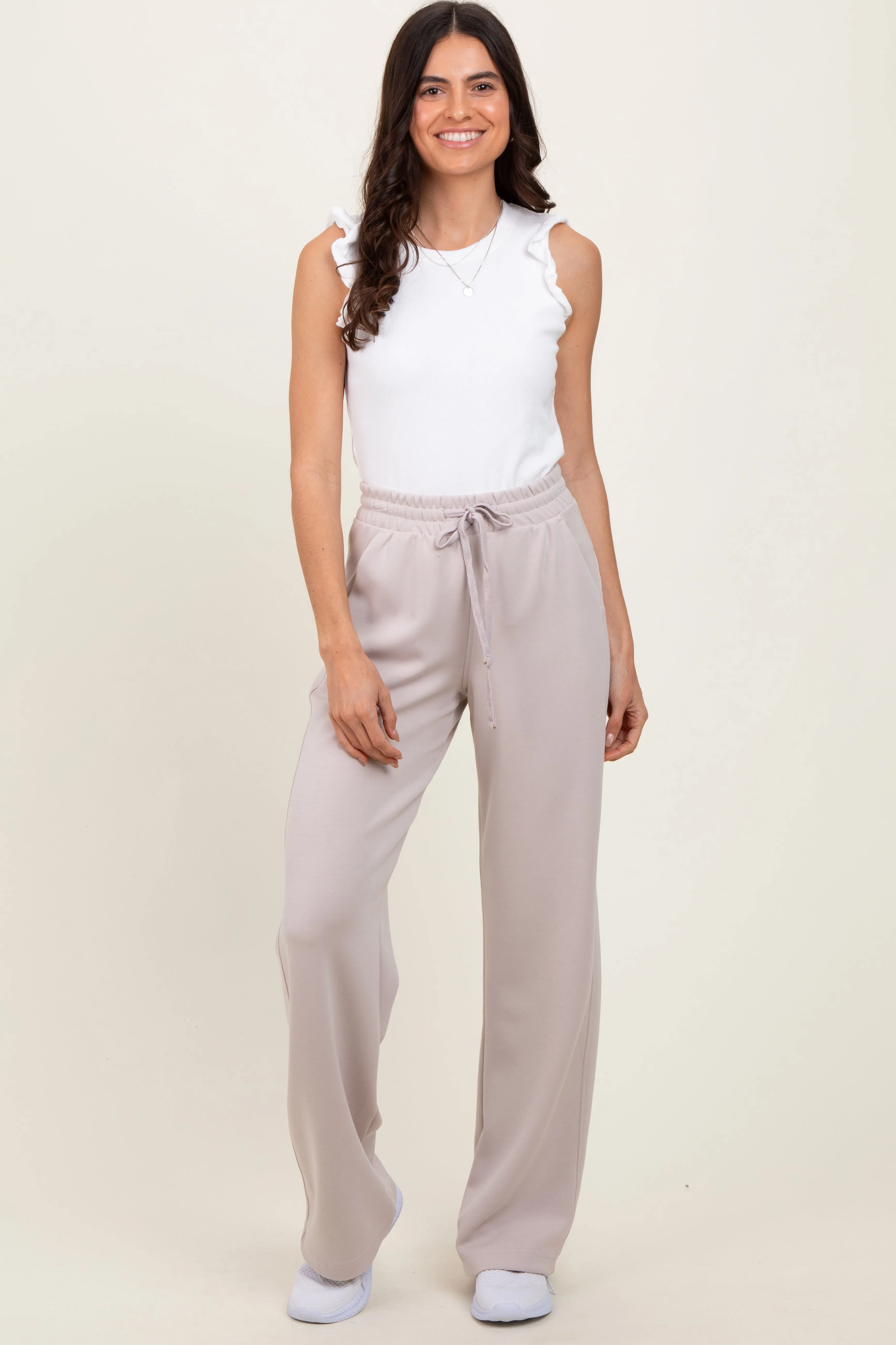 Cream Straight Leg Drawstring Sweatpants sold by Pinkblush product image thumbnail 2