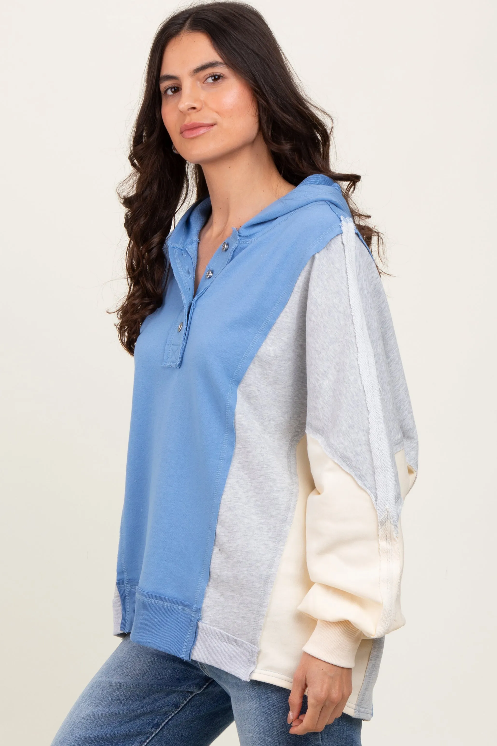 Light Blue Colorblock Dolman Sleeve Hoodie sold by Pinkblush product image thumbnail 3