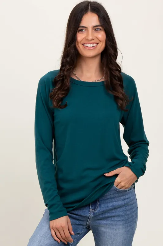 Deep Teal Raglan Long Sleeve Top sold by Pinkblush