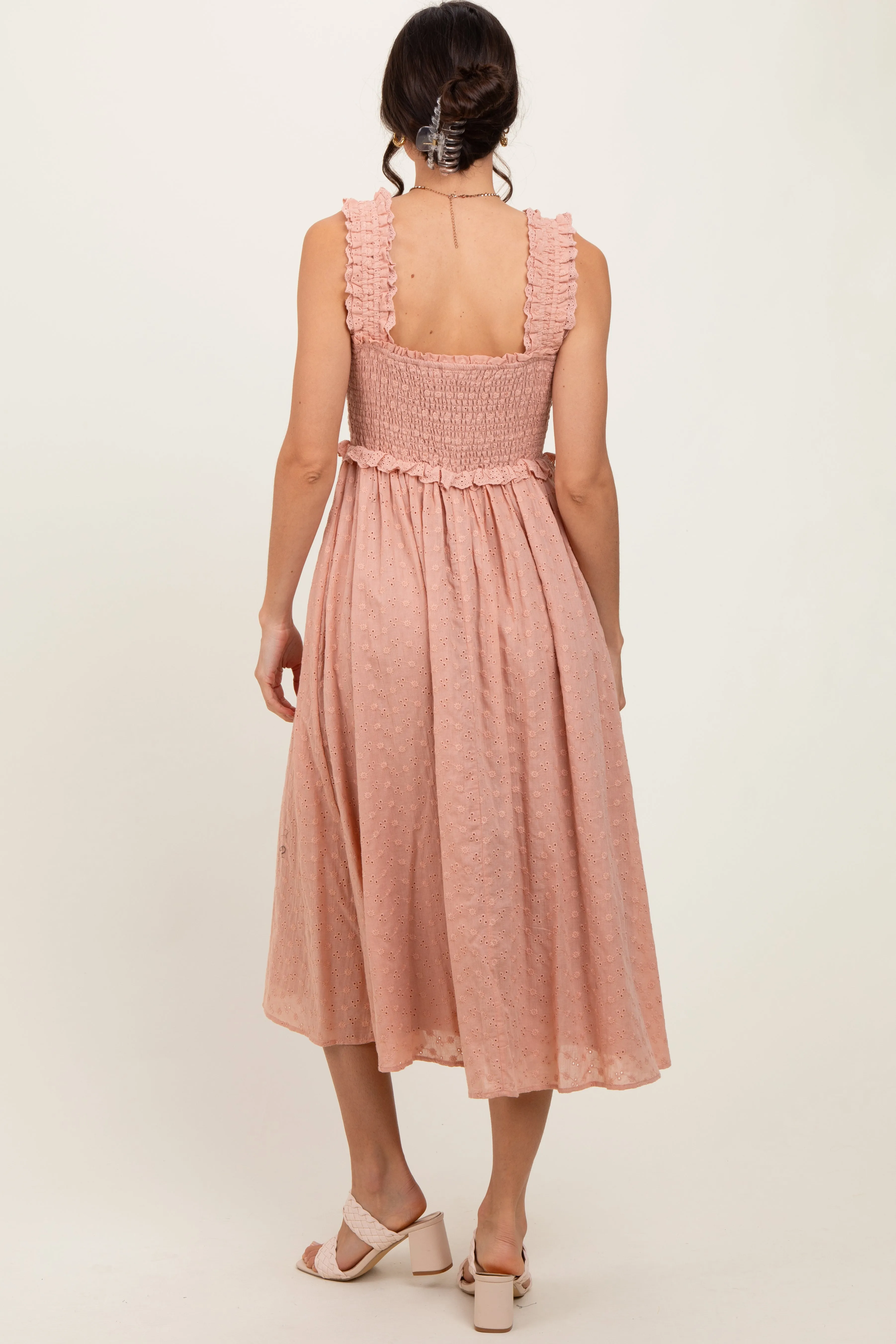 Peach Eyelet Sleeveless Midi Dress sold by Pinkblush product image thumbnail 4