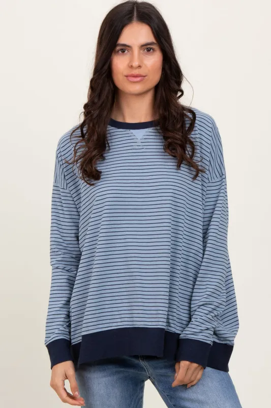 Blue Striped Oversized Crewneck Pullover sold by Pinkblush