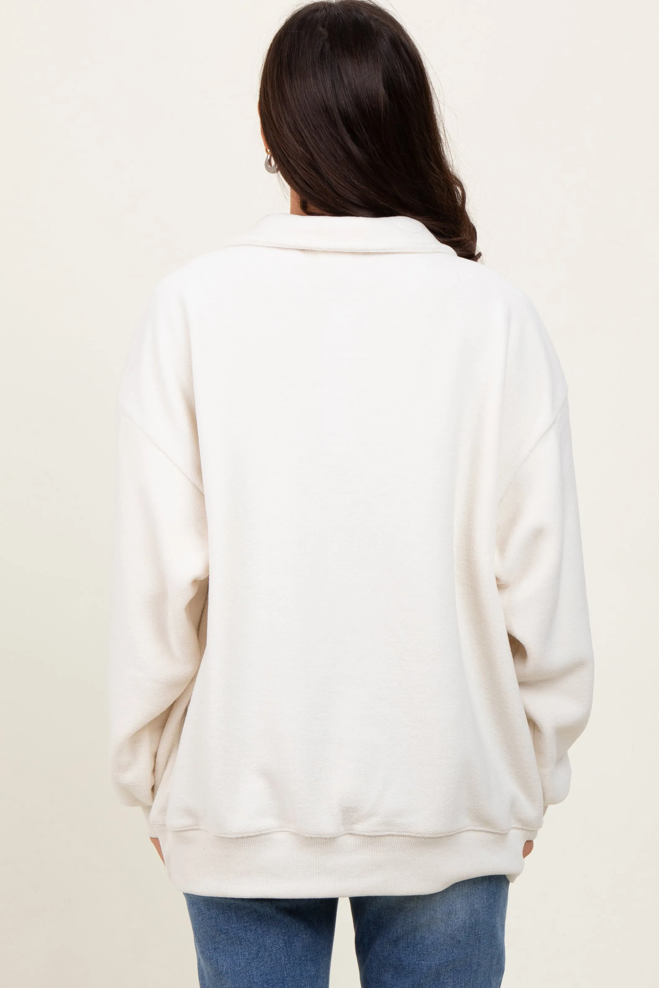 Ivory Fleece Collared Button Up Pullover sold by Pinkblush product image thumbnail 4