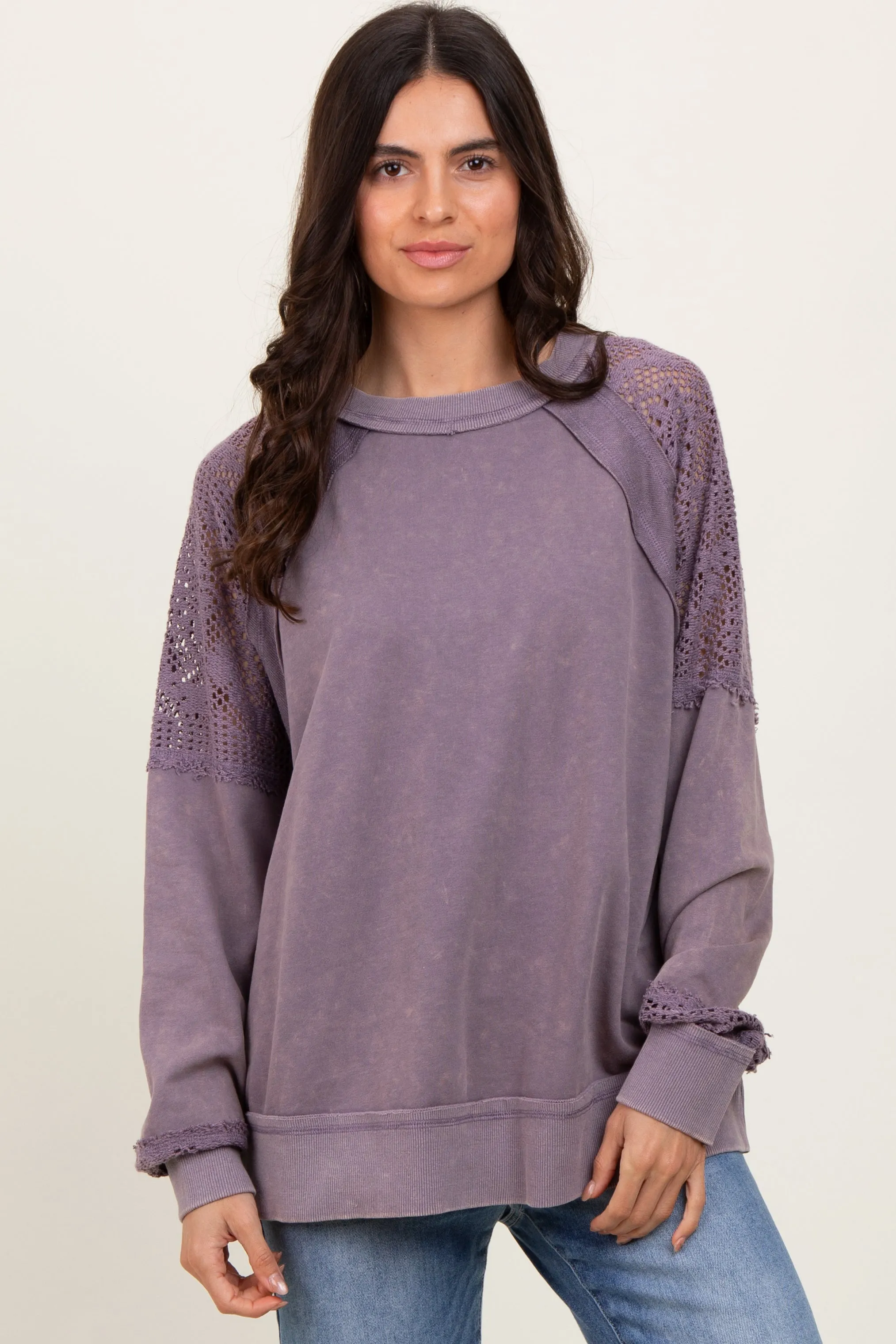 Lavender Lace Inset Exposed Seam Pullover Top sold by Pinkblush product image thumbnail 2