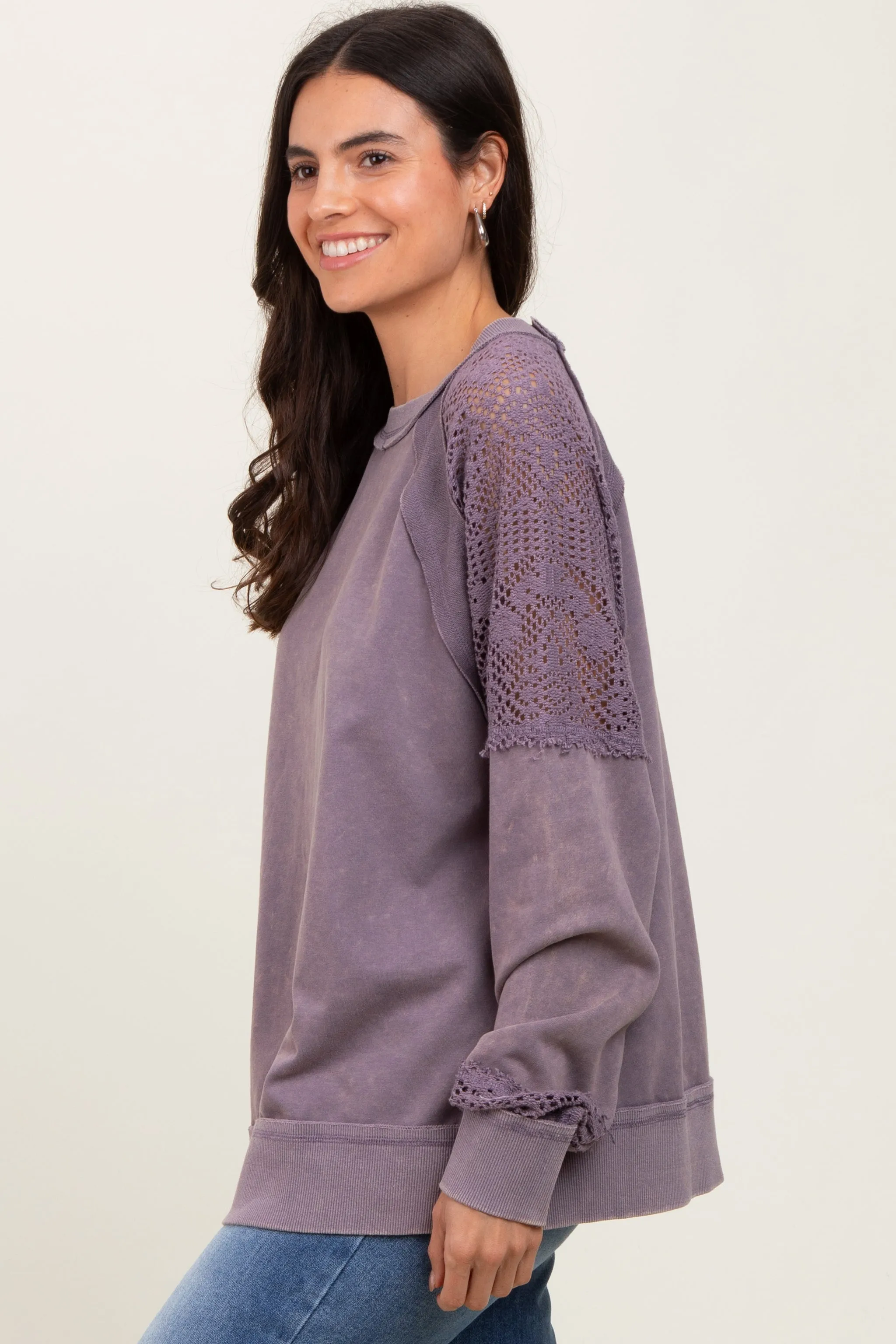 Lavender Lace Inset Exposed Seam Pullover Top sold by Pinkblush product image thumbnail 3