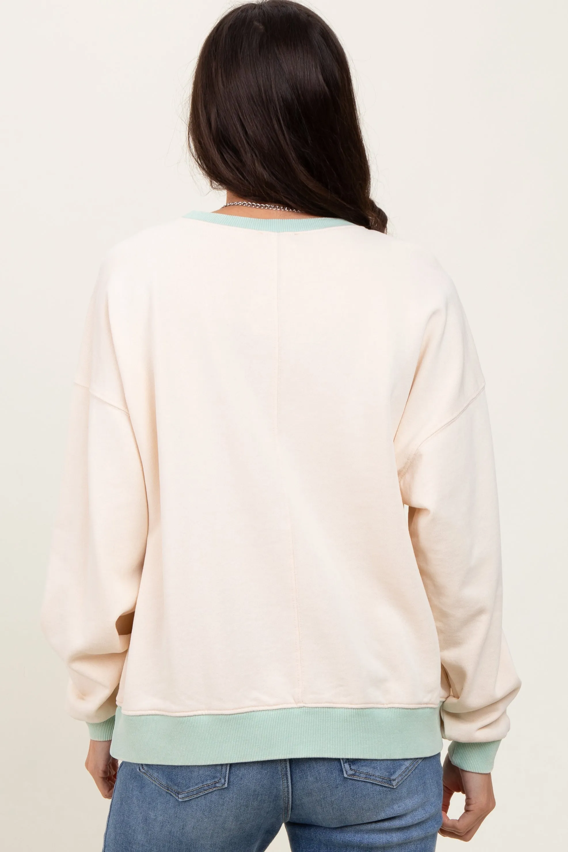 Cream Coloblock French Terry Sweatshirt sold by Pinkblush product image thumbnail 4