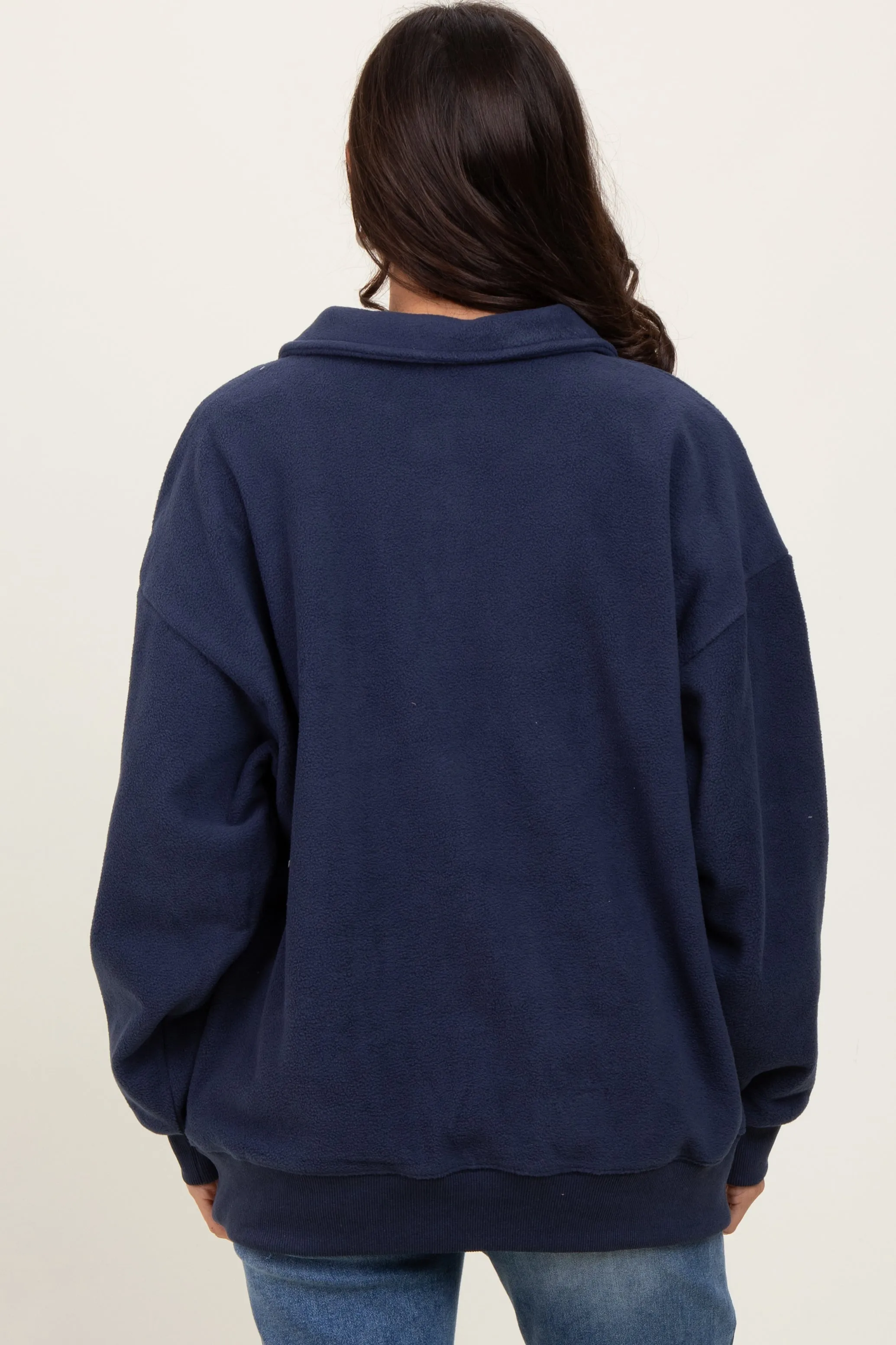 Navy Fleece Collared Button Up Pullover sold by Pinkblush product image thumbnail 4