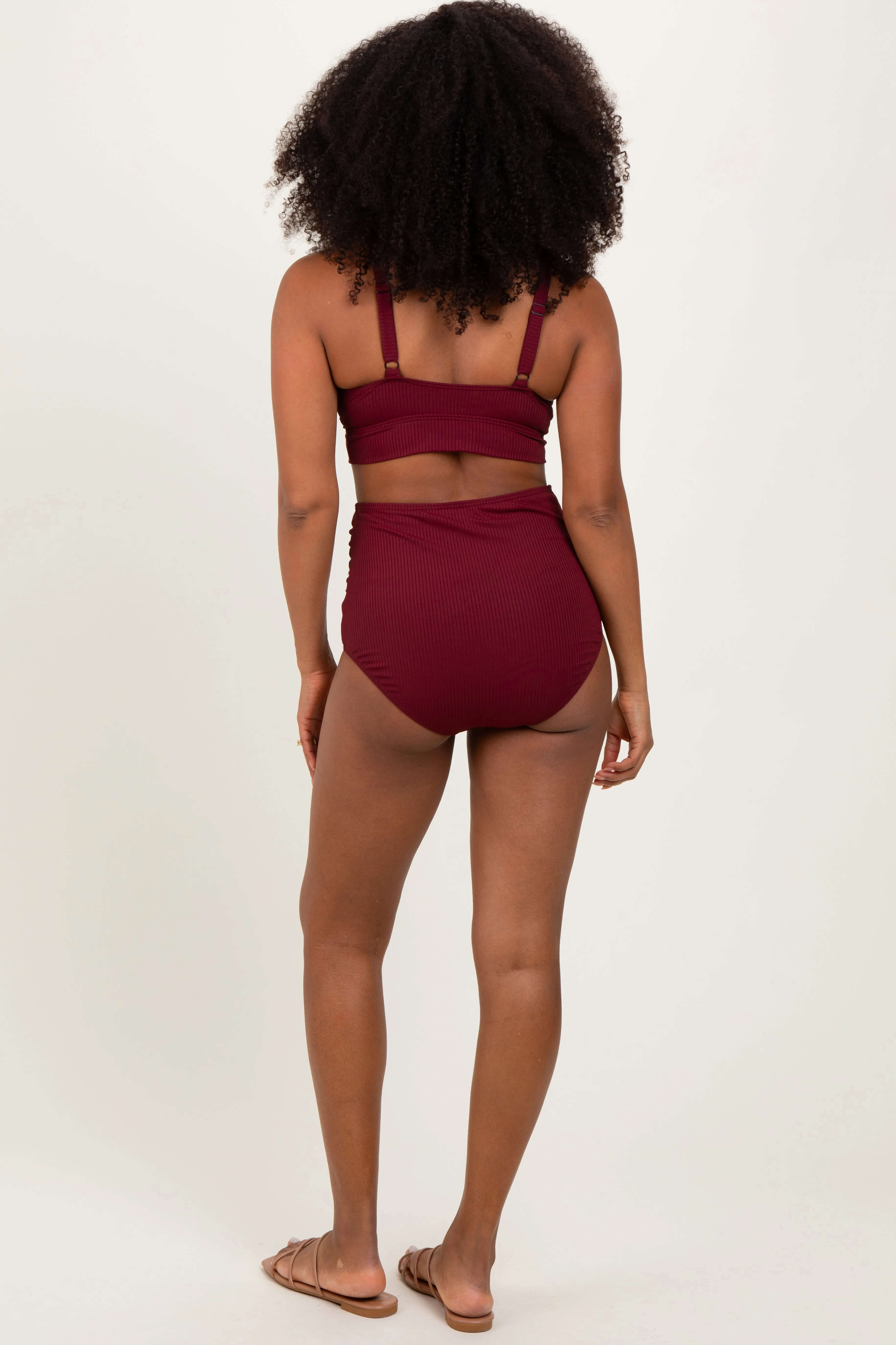 Burgundy Ribbed Twist Cutout Front Swim Set sold by Pinkblush product image thumbnail 4