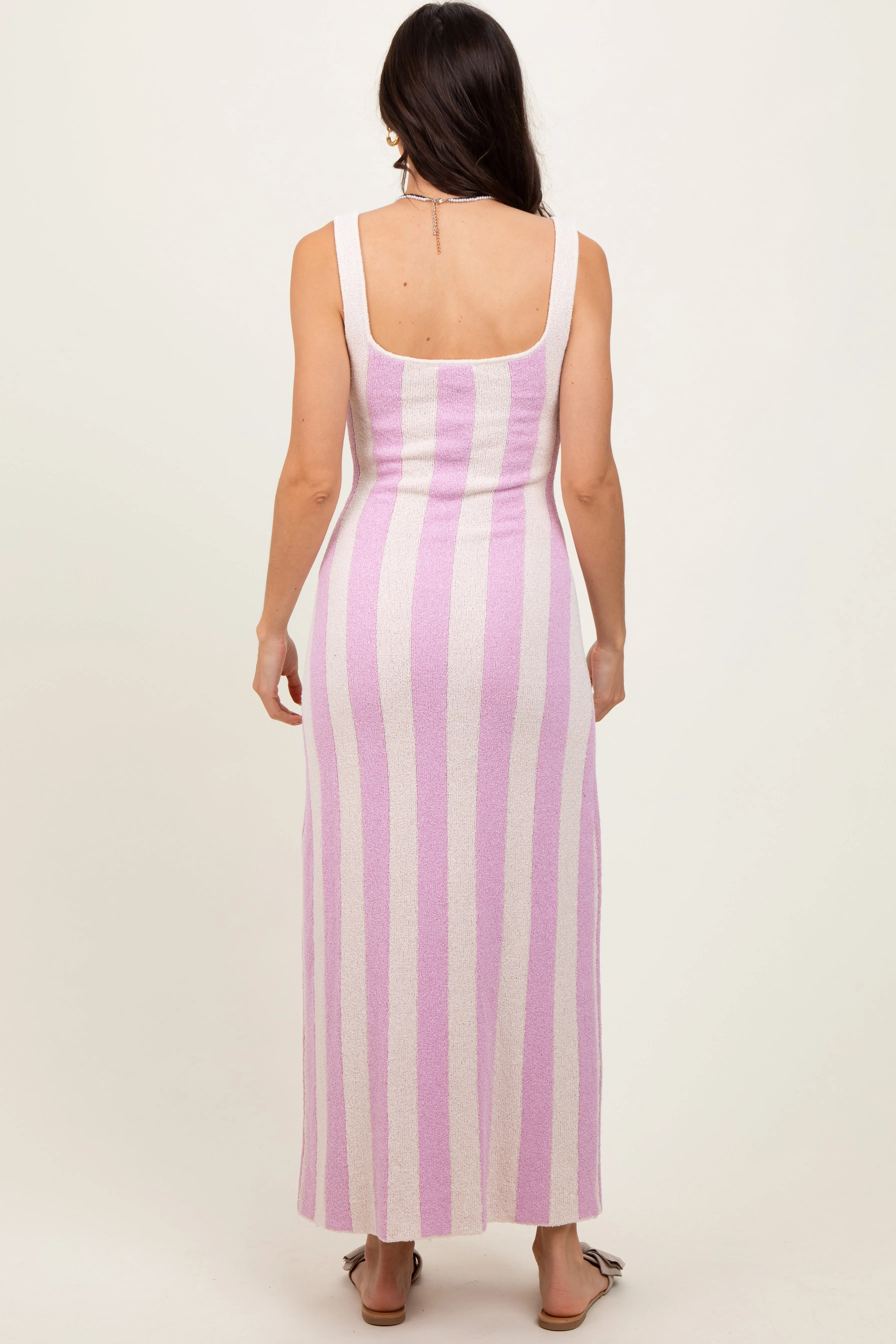Pink Striped Terry Knit Sleeveless Midi Dress sold by Pinkblush product image thumbnail 4