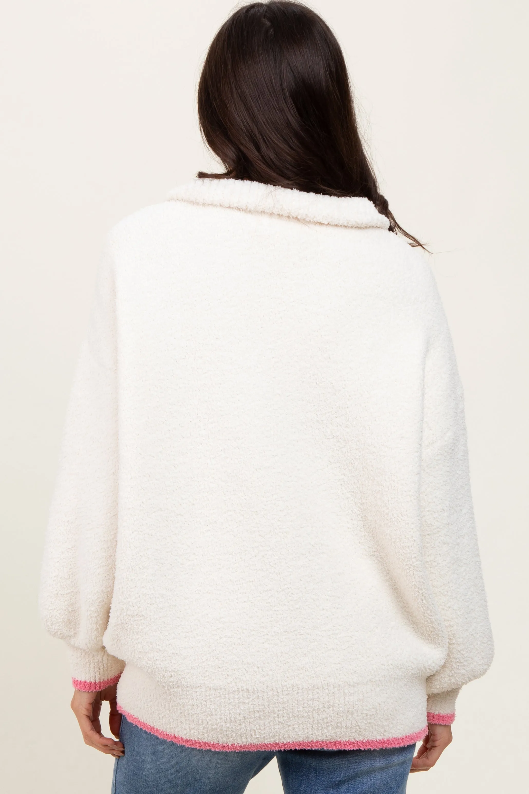Cream Soft Fuzzy Knit Quarter Zip Pullover Sweater sold by Pinkblush product image thumbnail 4