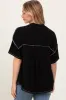 Black Solid Ribbed Collar V-Neck Tunic Top sold by Pinkblush