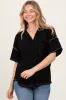 Black Solid Ribbed Collar V-Neck Tunic Top sold by Pinkblush