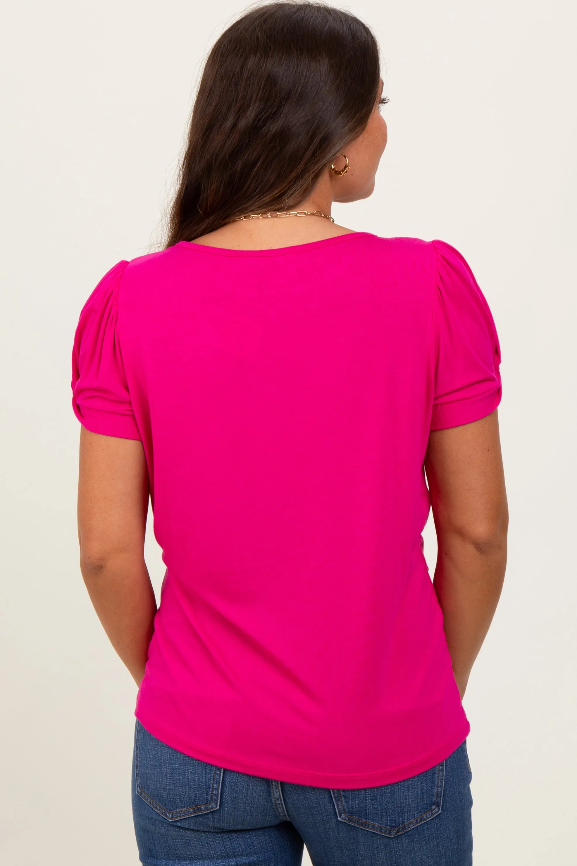 Fuchsia Basic Crew Neck Puff Sleeve Maternity Top sold by Pinkblush product image thumbnail 4