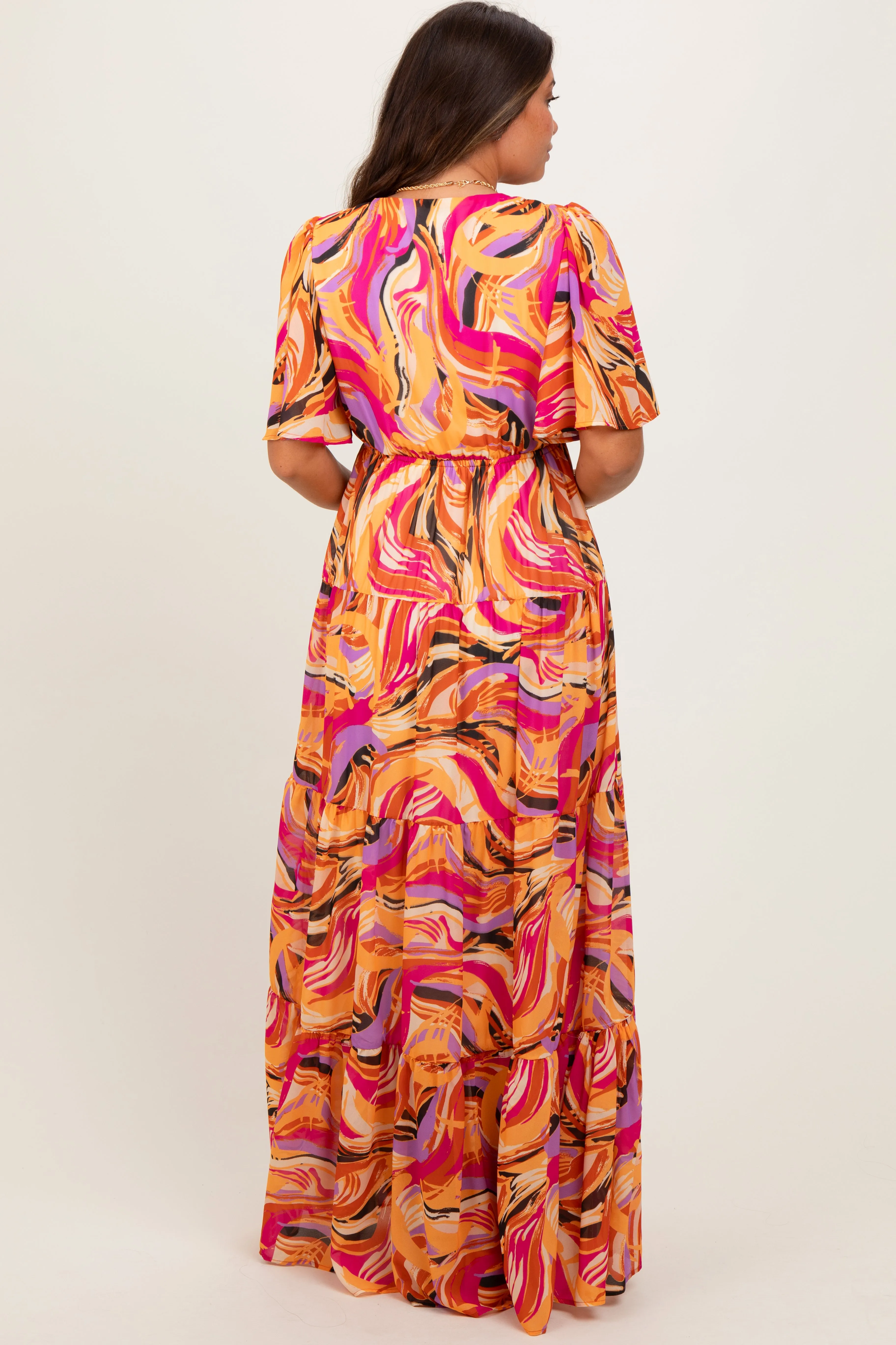 Magenta Brushstroke Print Tiered Maternity Maxi Dress sold by Pinkblush product image thumbnail 4