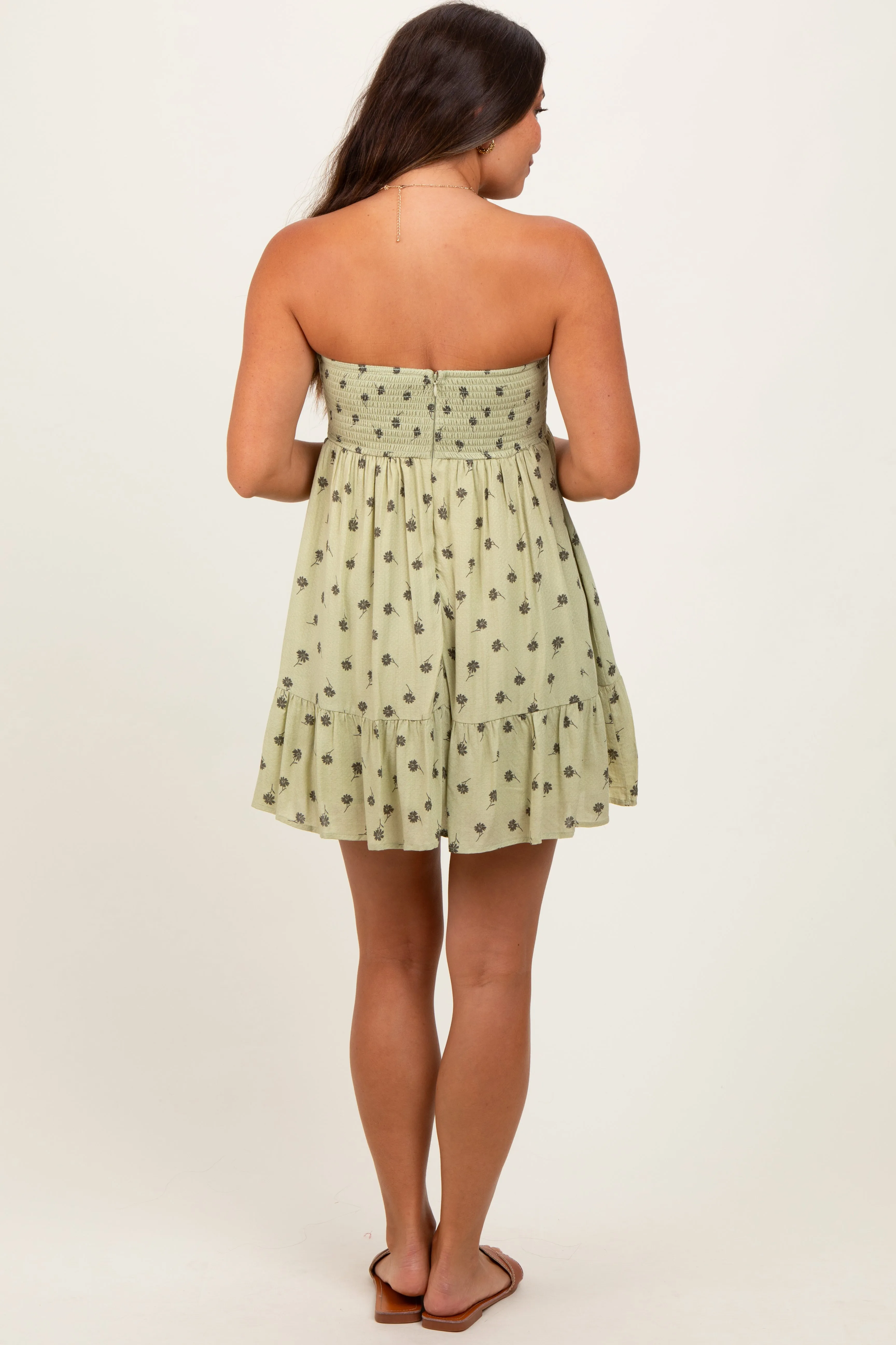 Mint Green Floral Strapless Front Tie Maternity Mini Dress sold by Pinkblush product image thumbnail 3
