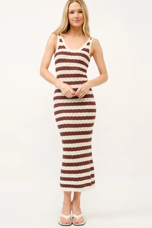 Brown/ Cream Knit Striped Fitted Maxi Dress sold by Pinkblush