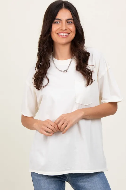 Ivory Short Sleeve Front Pocket Tunic Top sold by Pinkblush