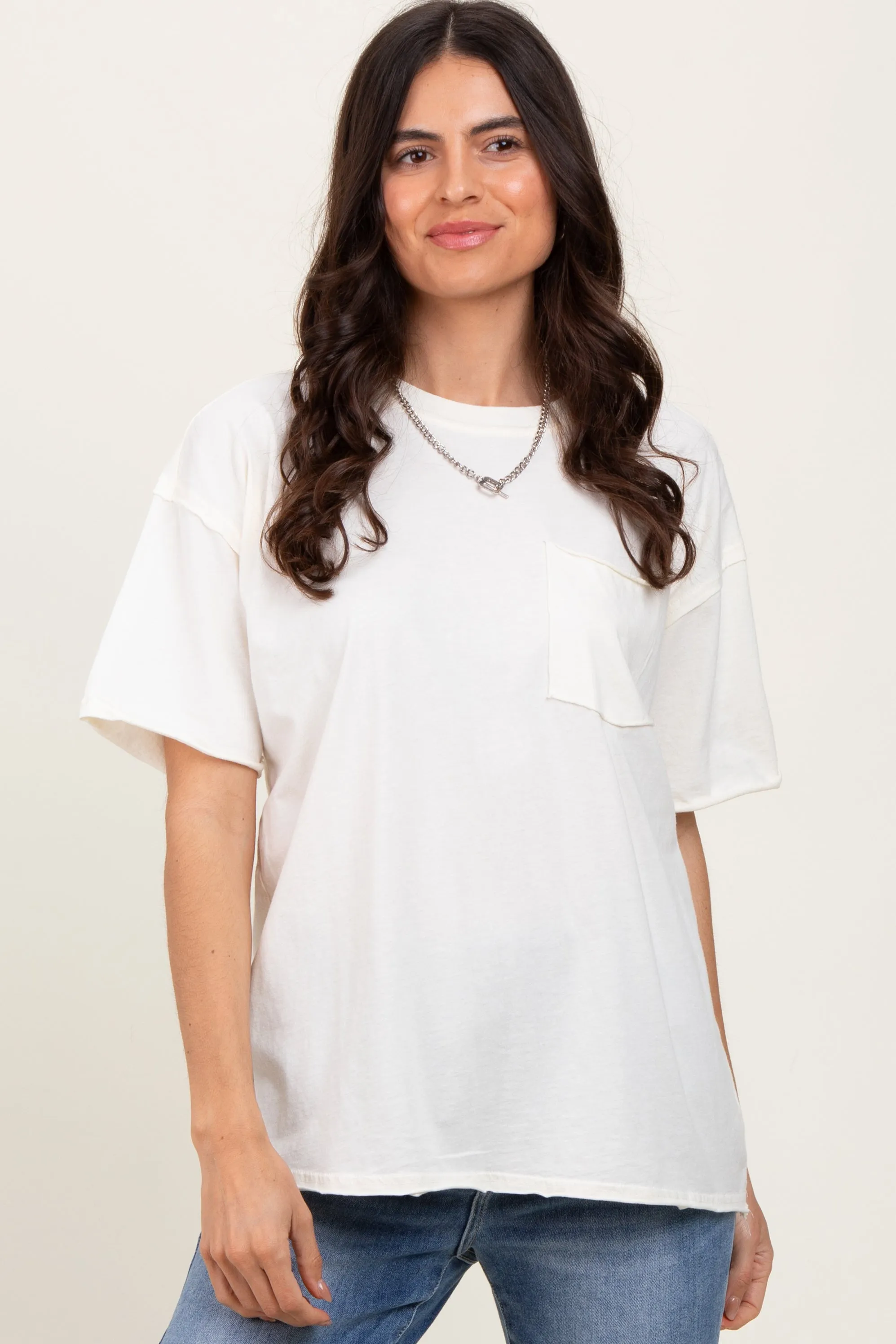 Ivory Short Sleeve Front Pocket Tunic Top sold by Pinkblush product image thumbnail 2