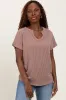 Mocha Ribbed Notched Neckline Top sold by Pinkblush