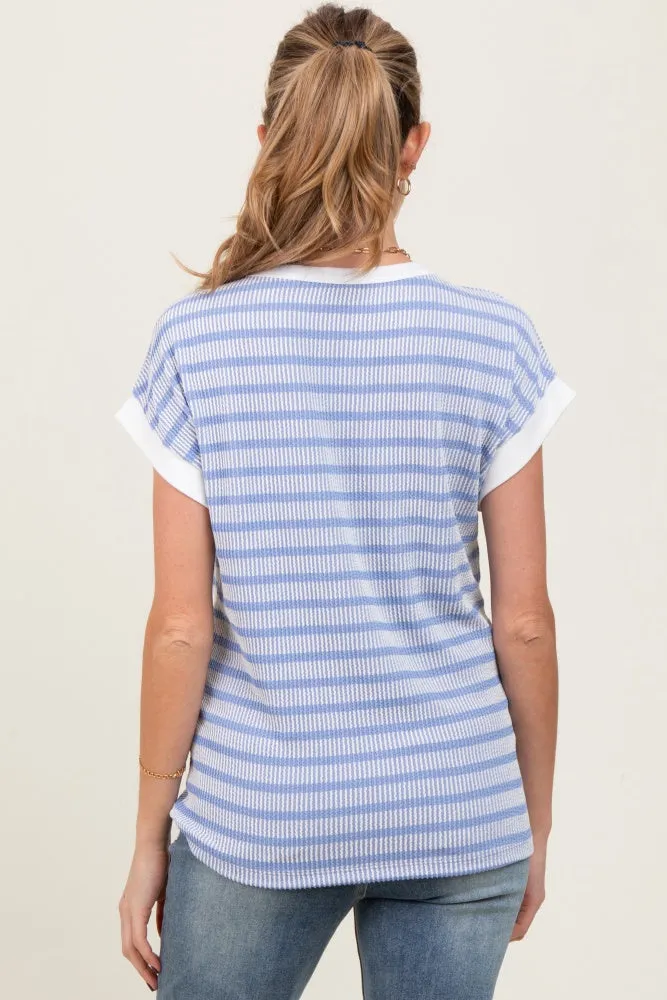 Blue Textured Striped Maternity Short Sleeve Top sold by Pinkblush product image thumbnail 4