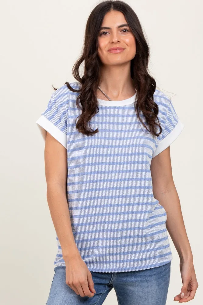 Blue Textured Striped Maternity Short Sleeve Top sold by Pinkblush product image thumbnail 5