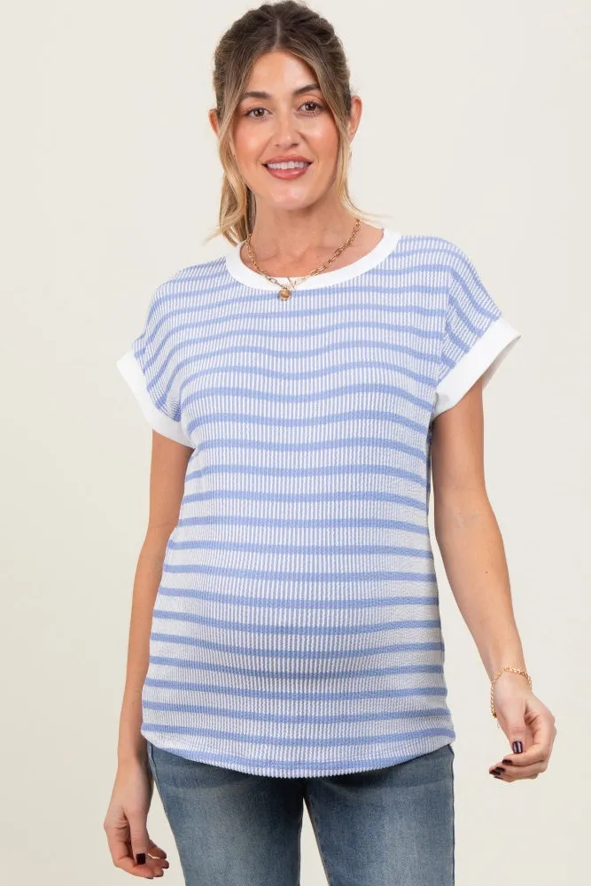 Blue Textured Striped Maternity Short Sleeve Top sold by Pinkblush product image thumbnail 2