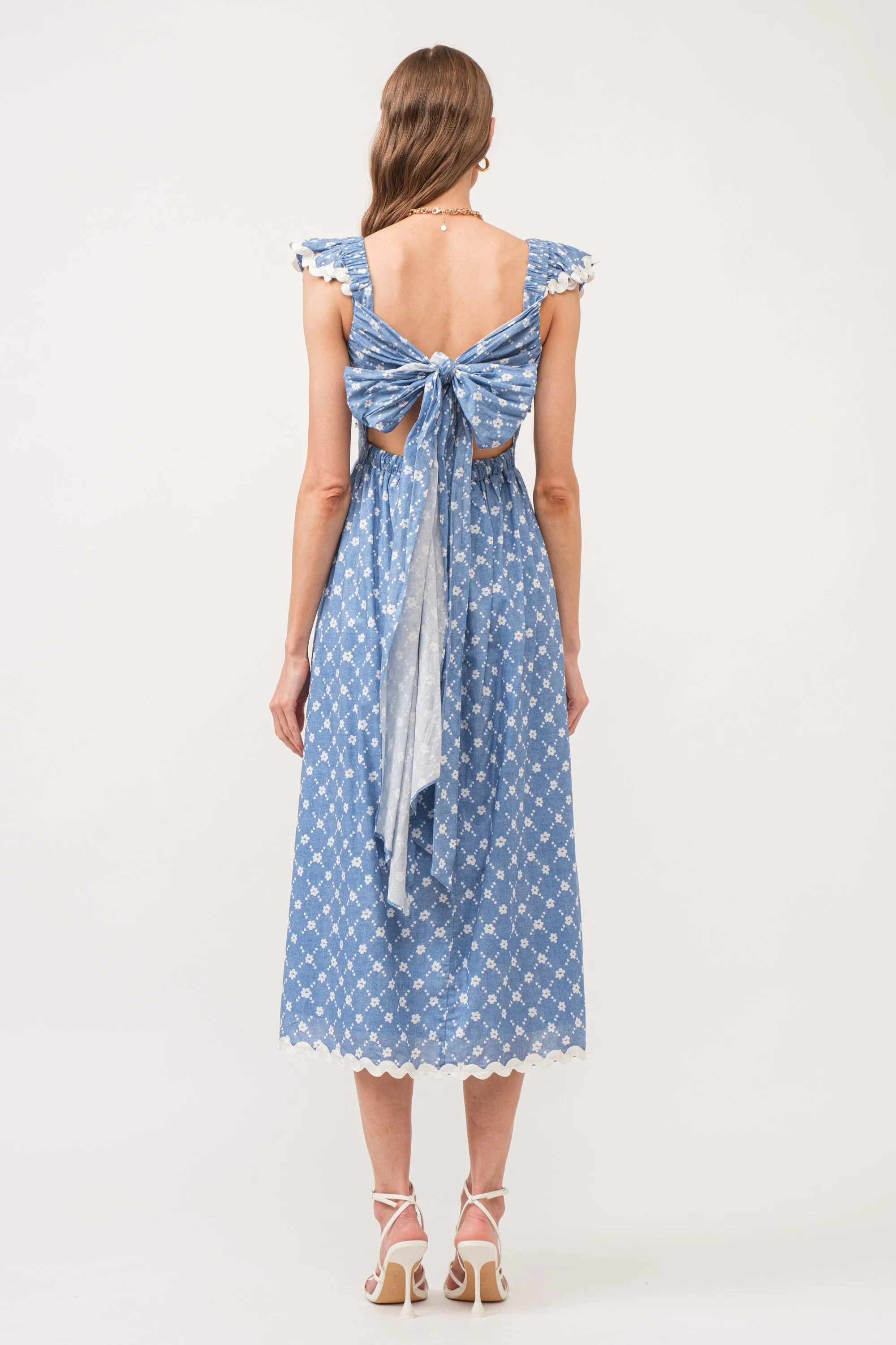 Blue Printed Ruffle Accent Midi Dress sold by Pinkblush product image thumbnail 3