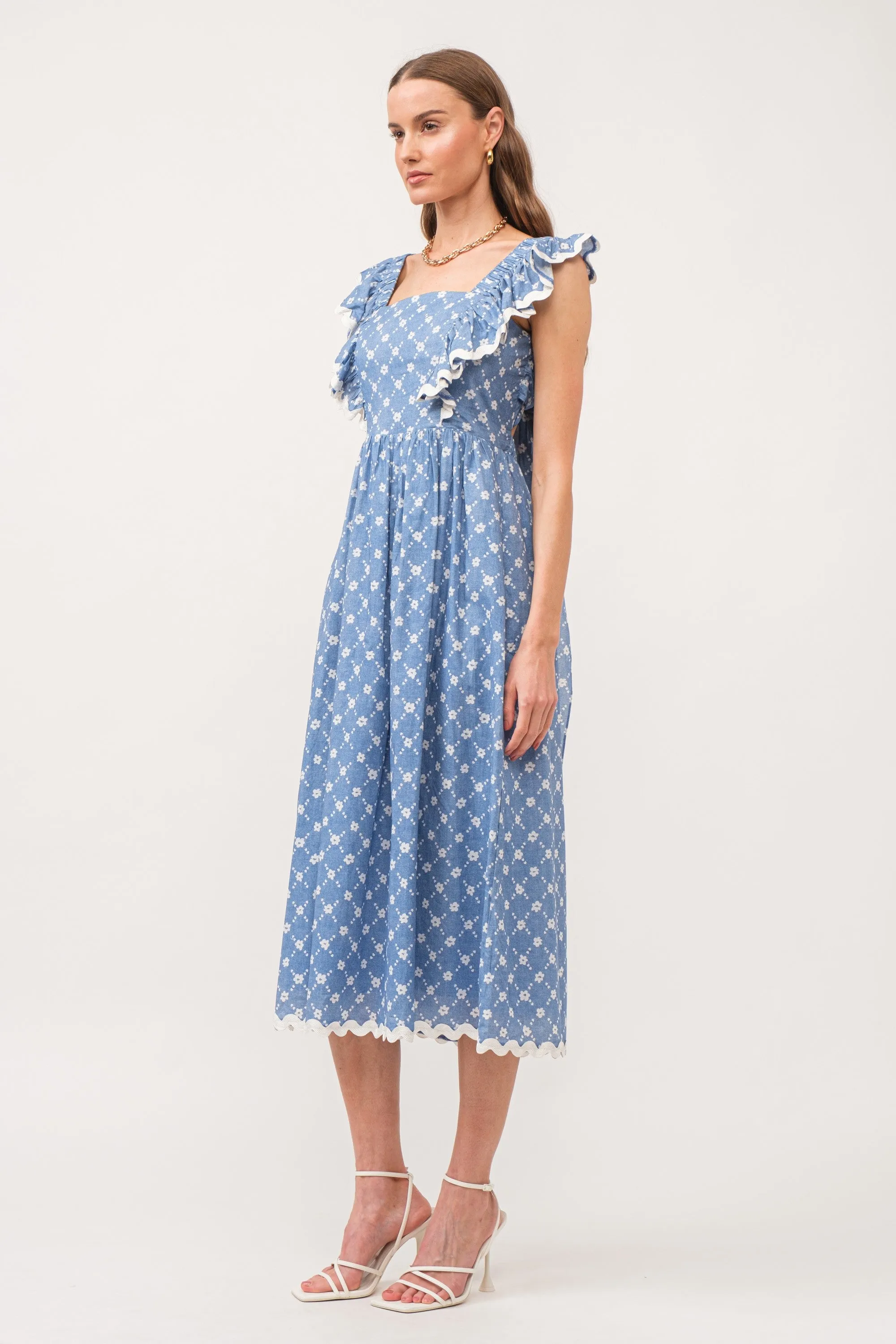 Blue Printed Ruffle Accent Midi Dress sold by Pinkblush product image thumbnail 2