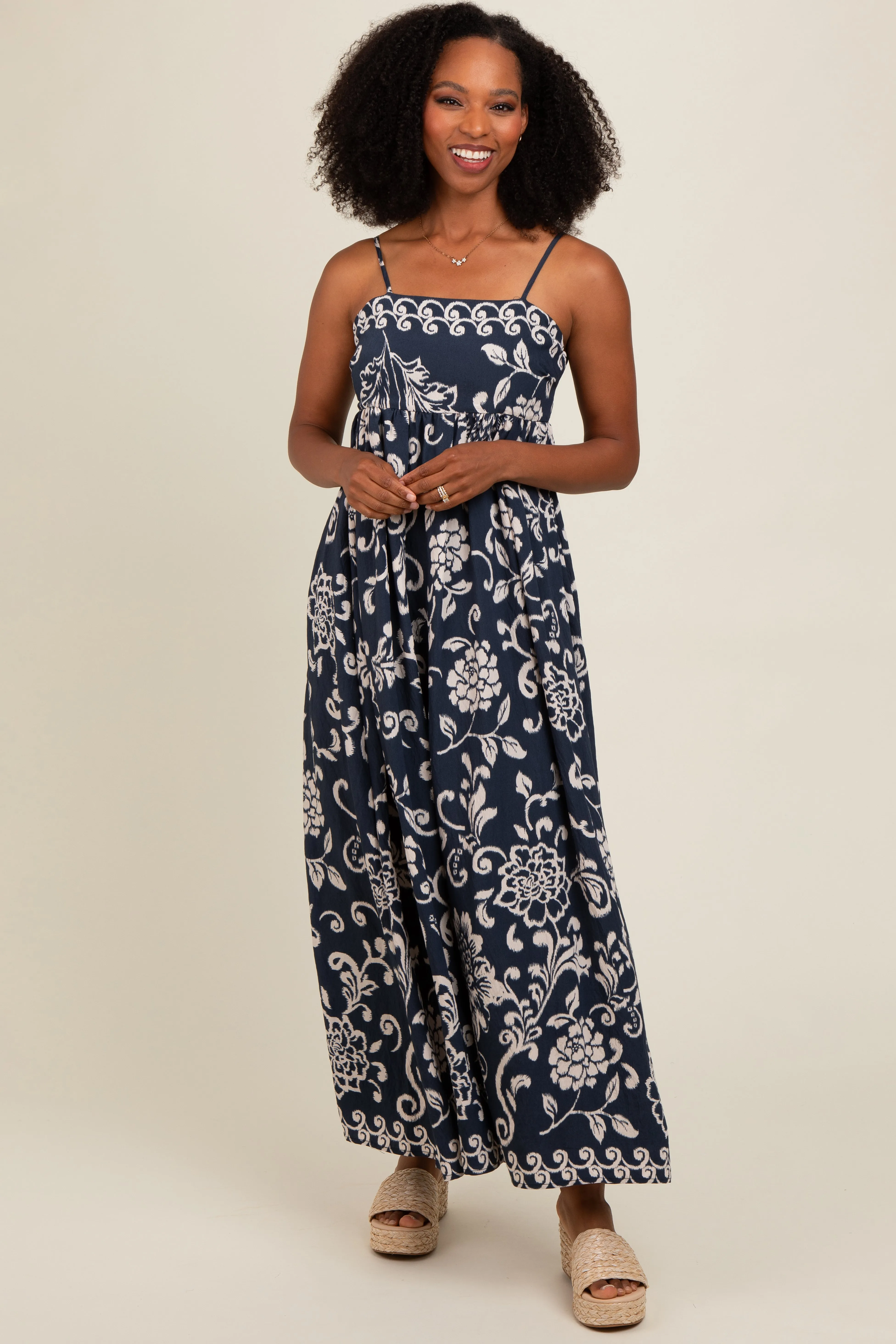 Navy Printed Maxi Dress sold by Pinkblush