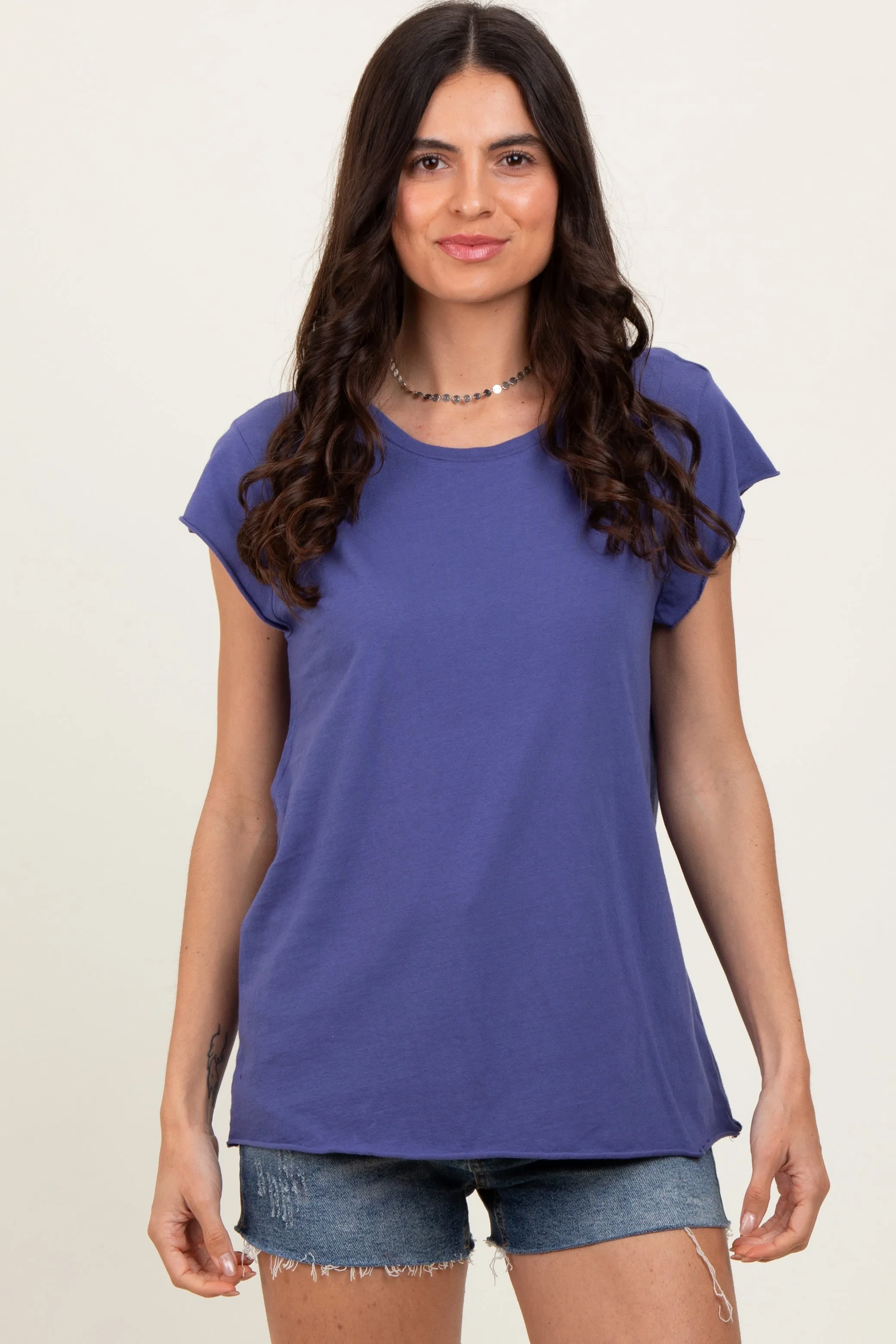 Navy Soft Cap Sleeve Maternity T-Shirt Top sold by Pinkblush product image thumbnail 2