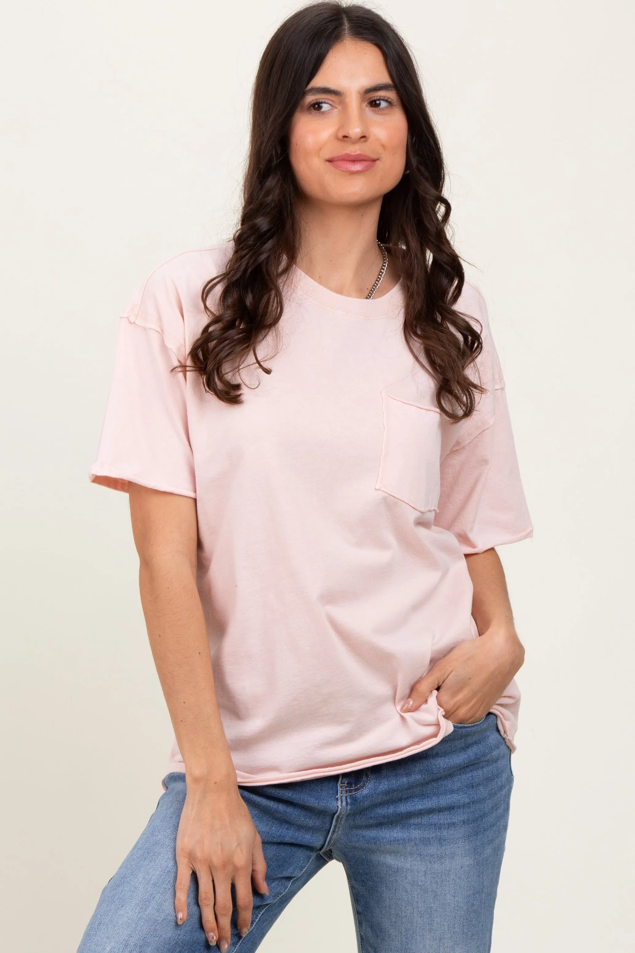 Light Pink Short Sleeve Front Pocket Tunic Top sold by Pinkblush product image thumbnail 2