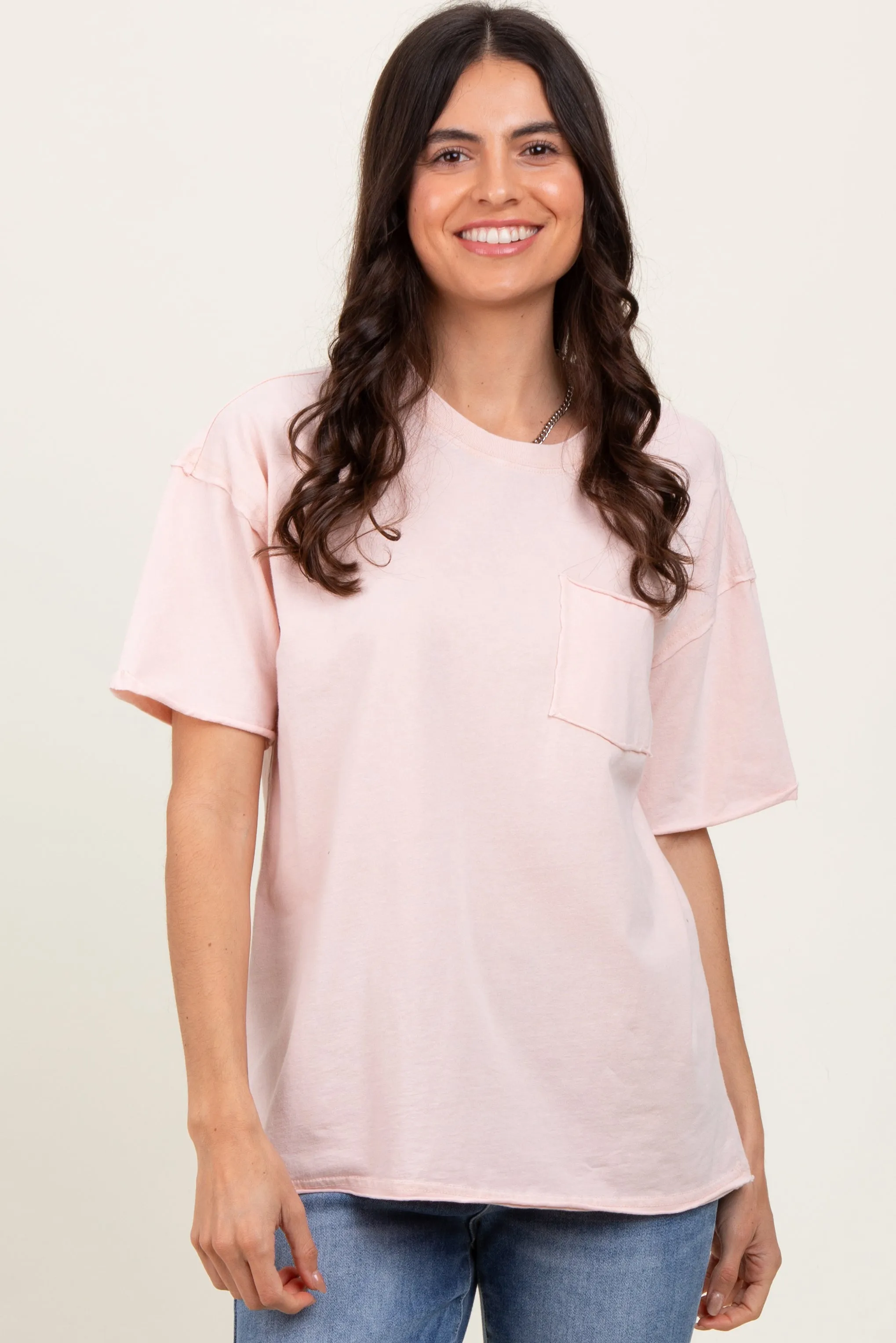 Light Pink Short Sleeve Front Pocket Tunic Top sold by Pinkblush