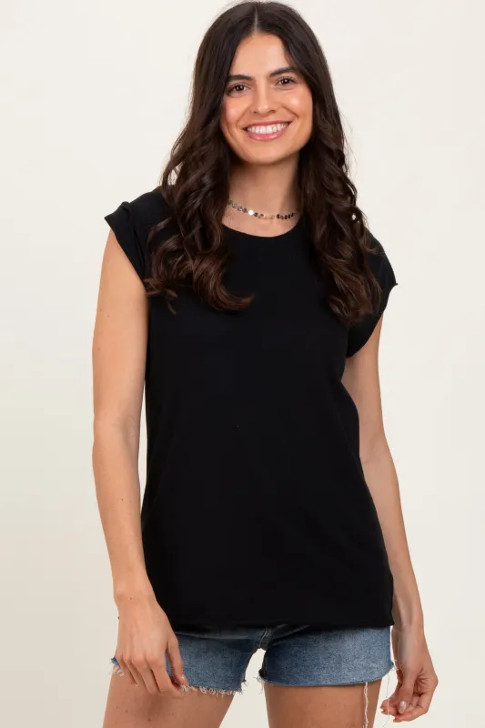Black Soft Cap Sleeve Maternity T-Shirt Top sold by Pinkblush