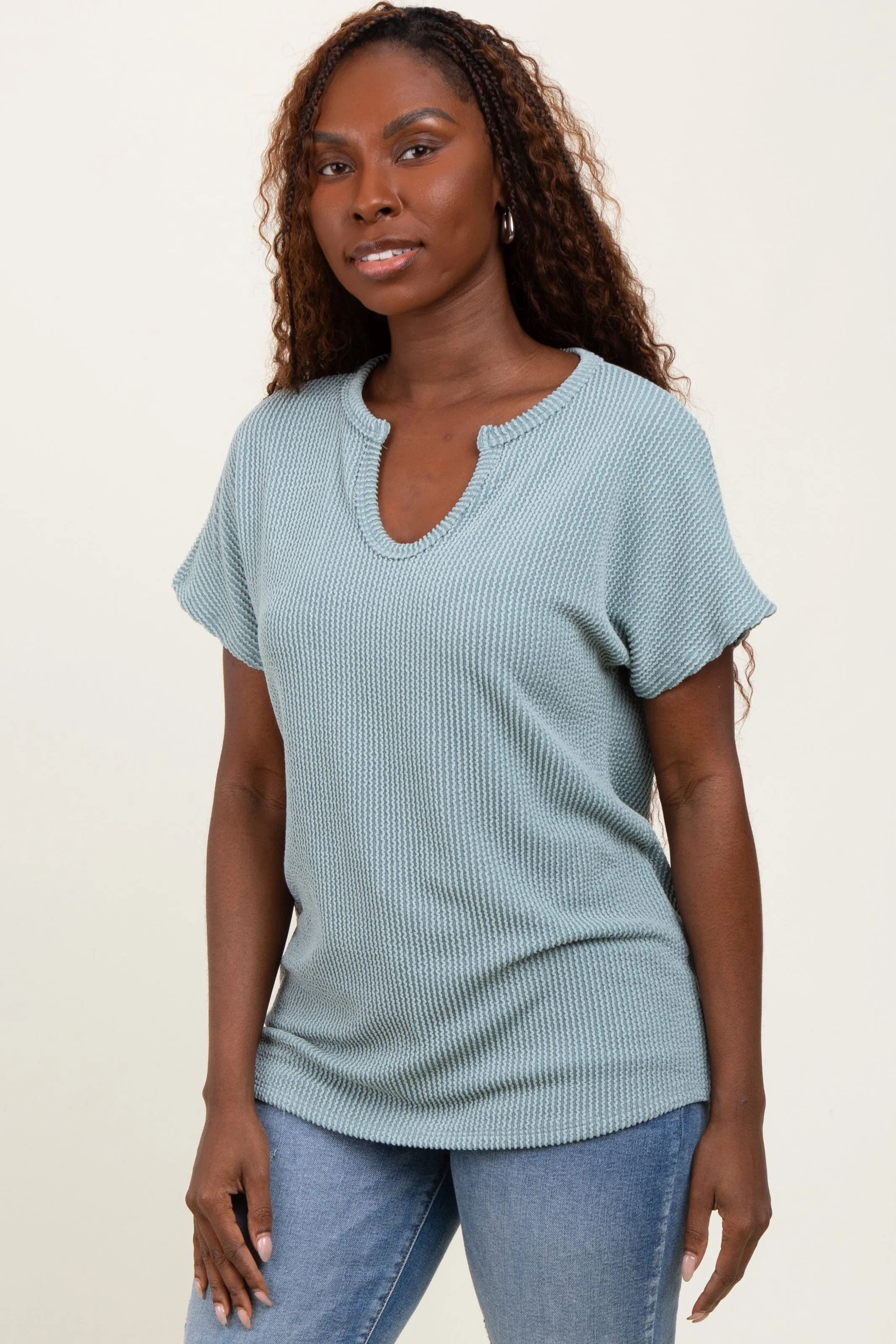 Mint Green Ribbed Notched Neckline Top sold by Pinkblush product image thumbnail 2