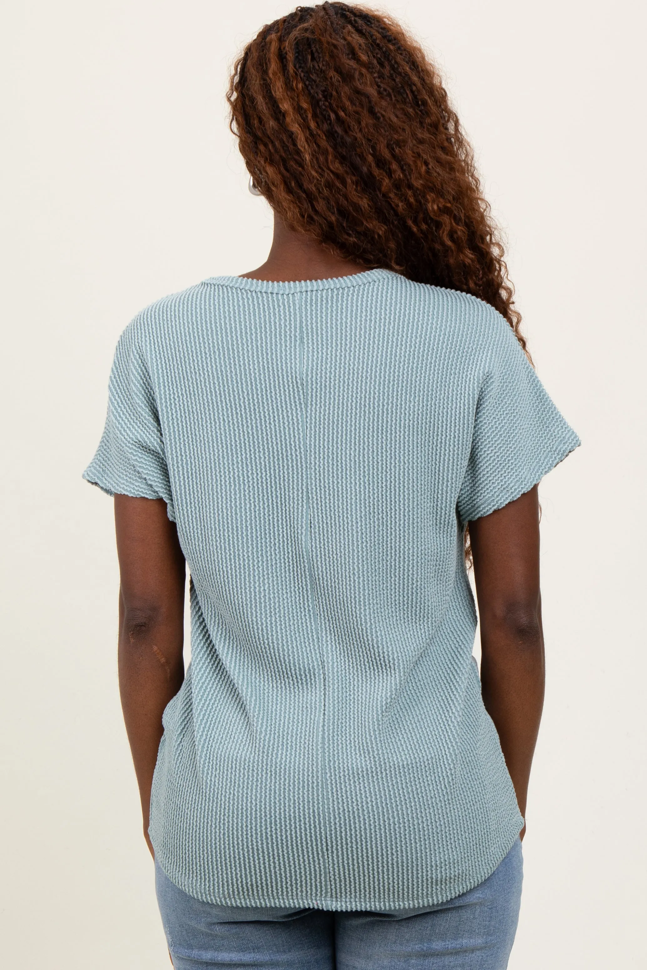 Mint Green Ribbed Notched Neckline Top sold by Pinkblush product image thumbnail 3
