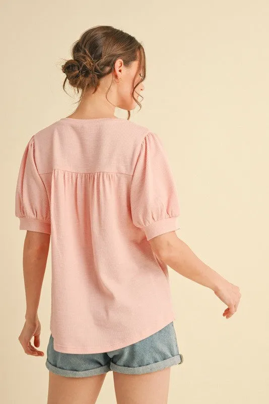 Light Pink Ribbed Puffed Sleeve Top sold by Pinkblush product image thumbnail 2