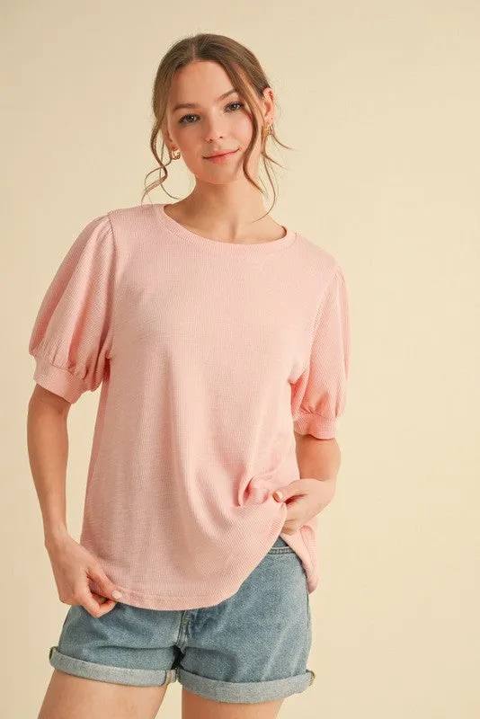 Light Pink Ribbed Puffed Sleeve Top sold by Pinkblush