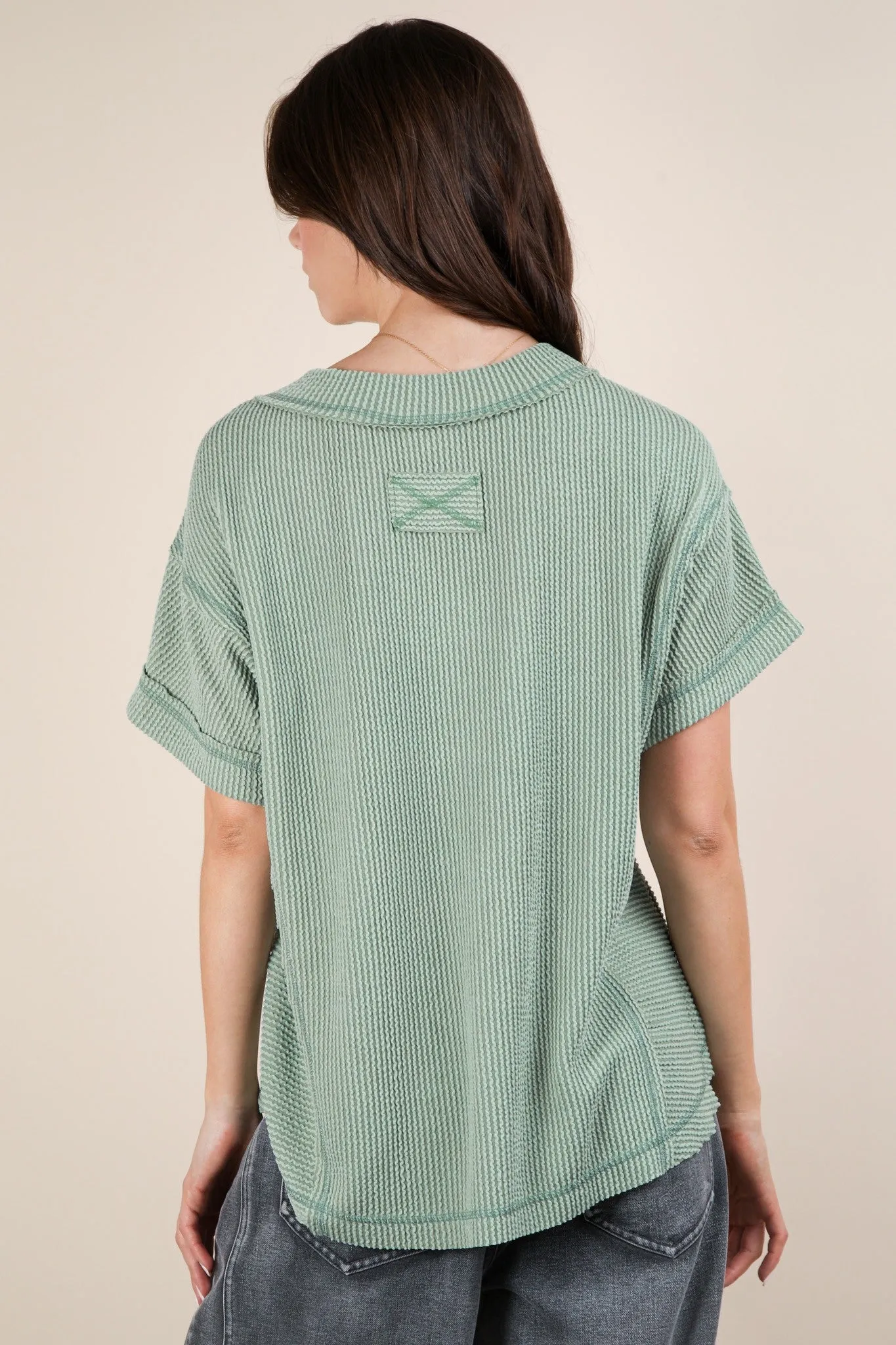 Light Olive Ribbed Raw Hem Short Sleeve Top sold by Pinkblush product image thumbnail 3