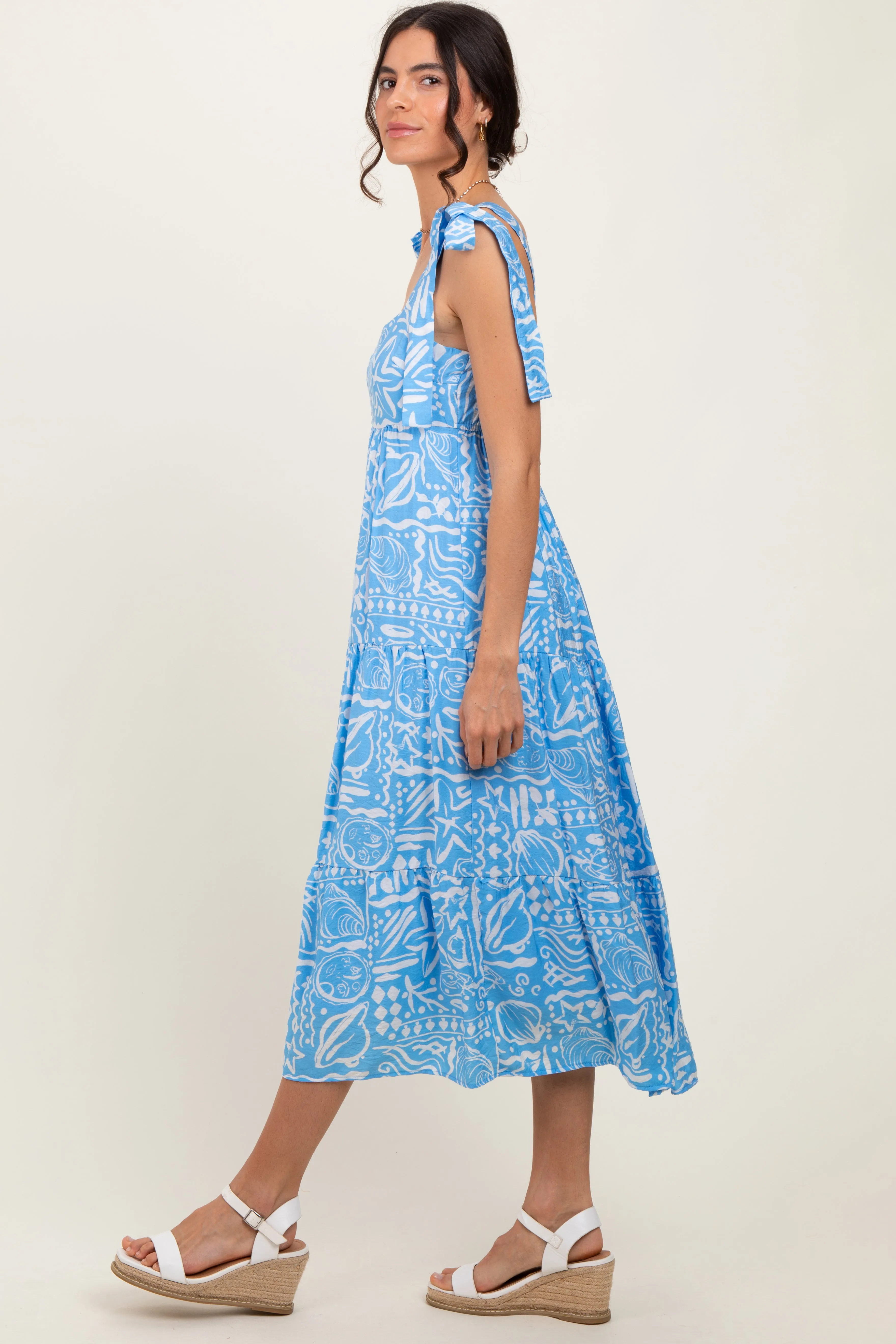 Light Blue Printed Tie Strap Tiered Midi Dress sold by Pinkblush product image thumbnail 3