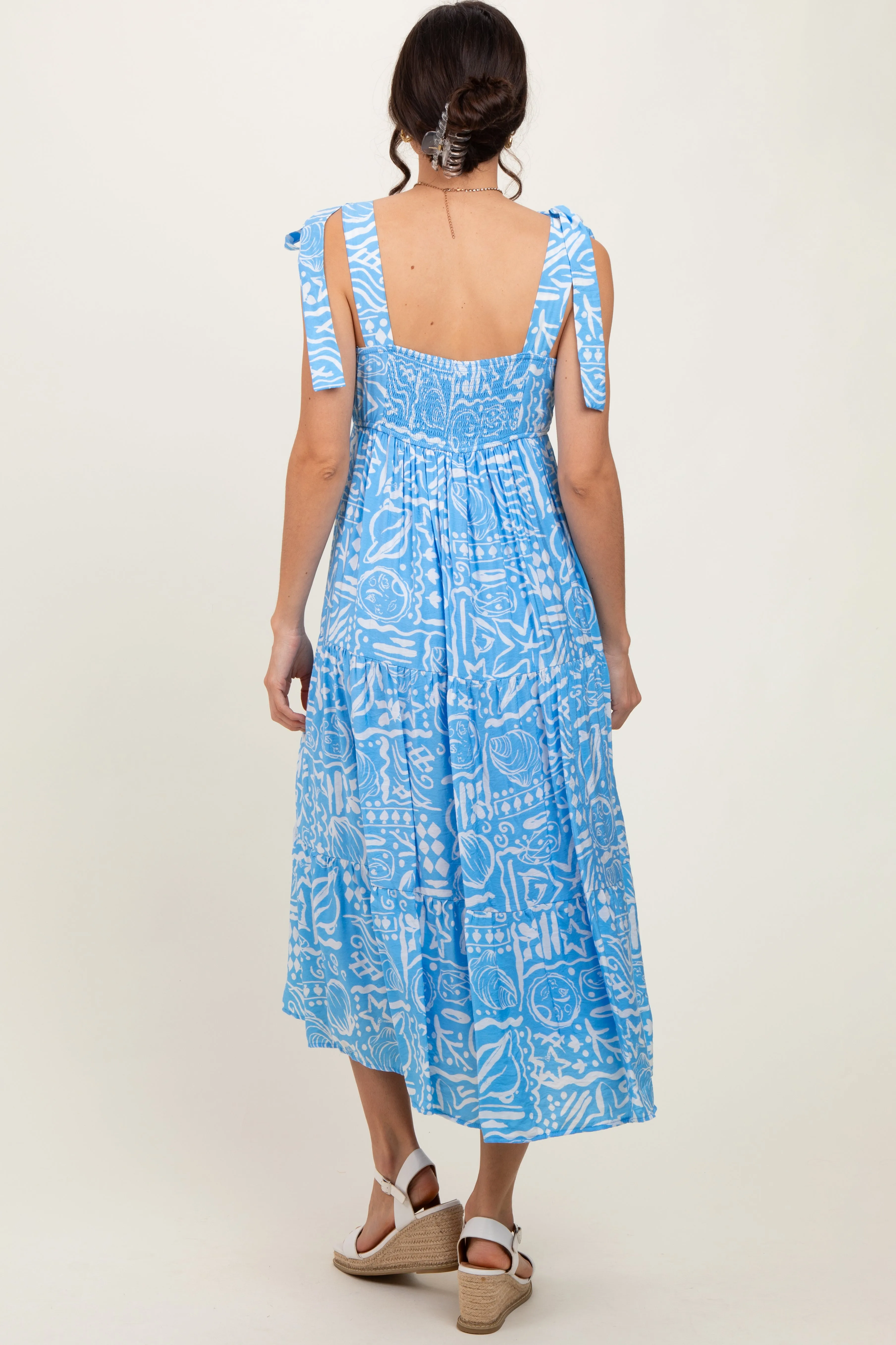 Light Blue Printed Tie Strap Tiered Midi Dress sold by Pinkblush product image thumbnail 4