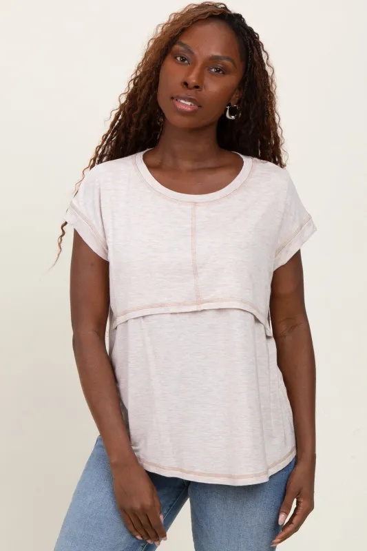 Beige Double Layer Short Sleeve Nursing Top sold by Pinkblush